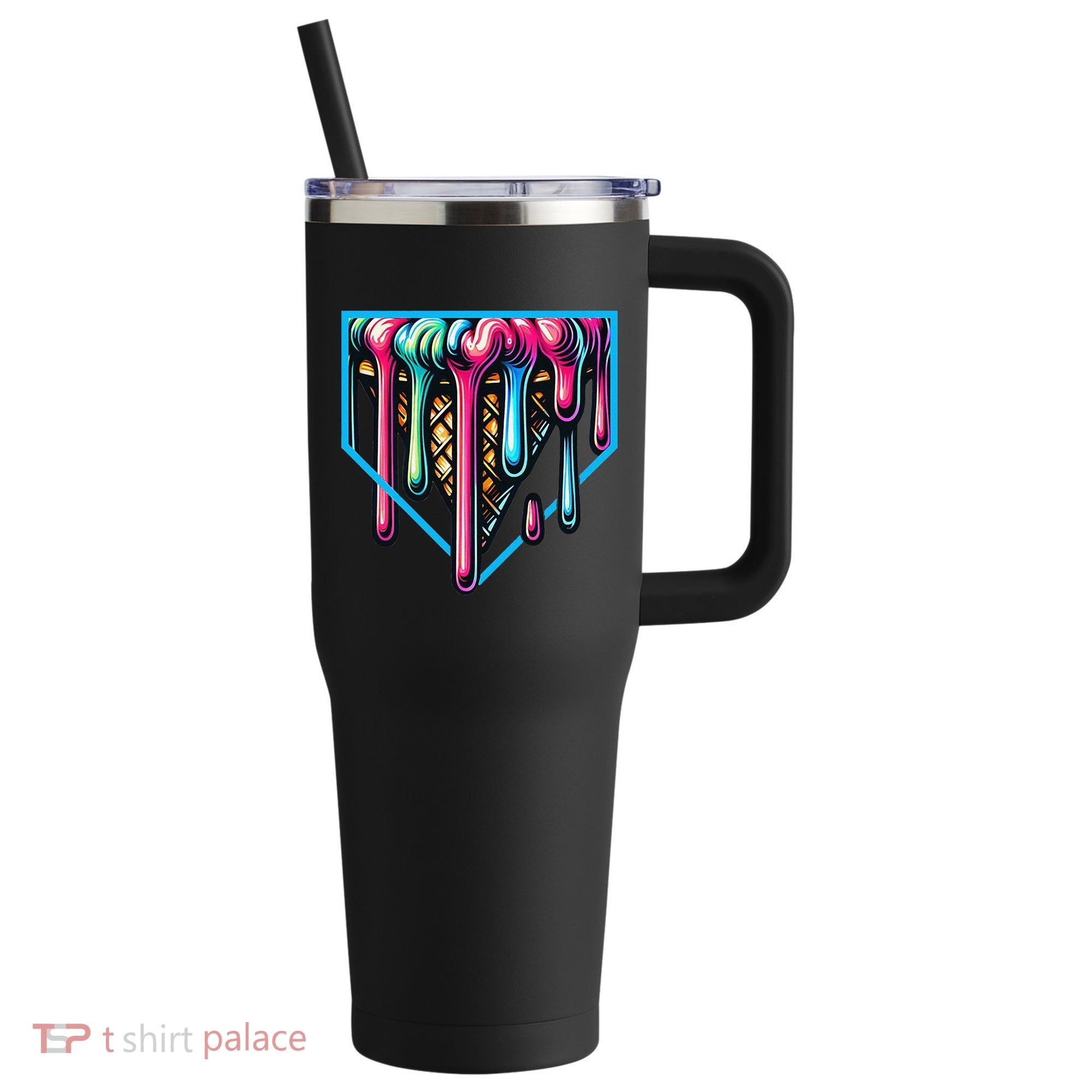 Home Plate Drip Ice Cream Softball & Baseball 40oz Vacuum Insulated Stainless Steel Travel Tumbler