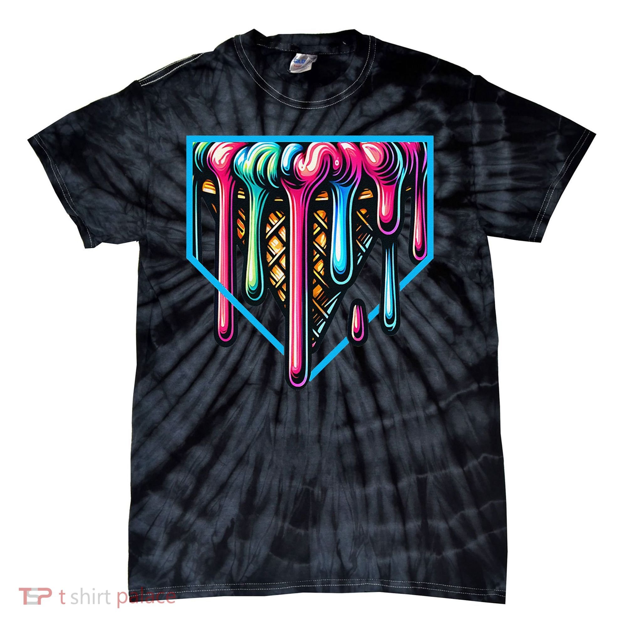 Home Plate Drip Ice Cream Softball & Baseball Tie-Dye T-Shirt