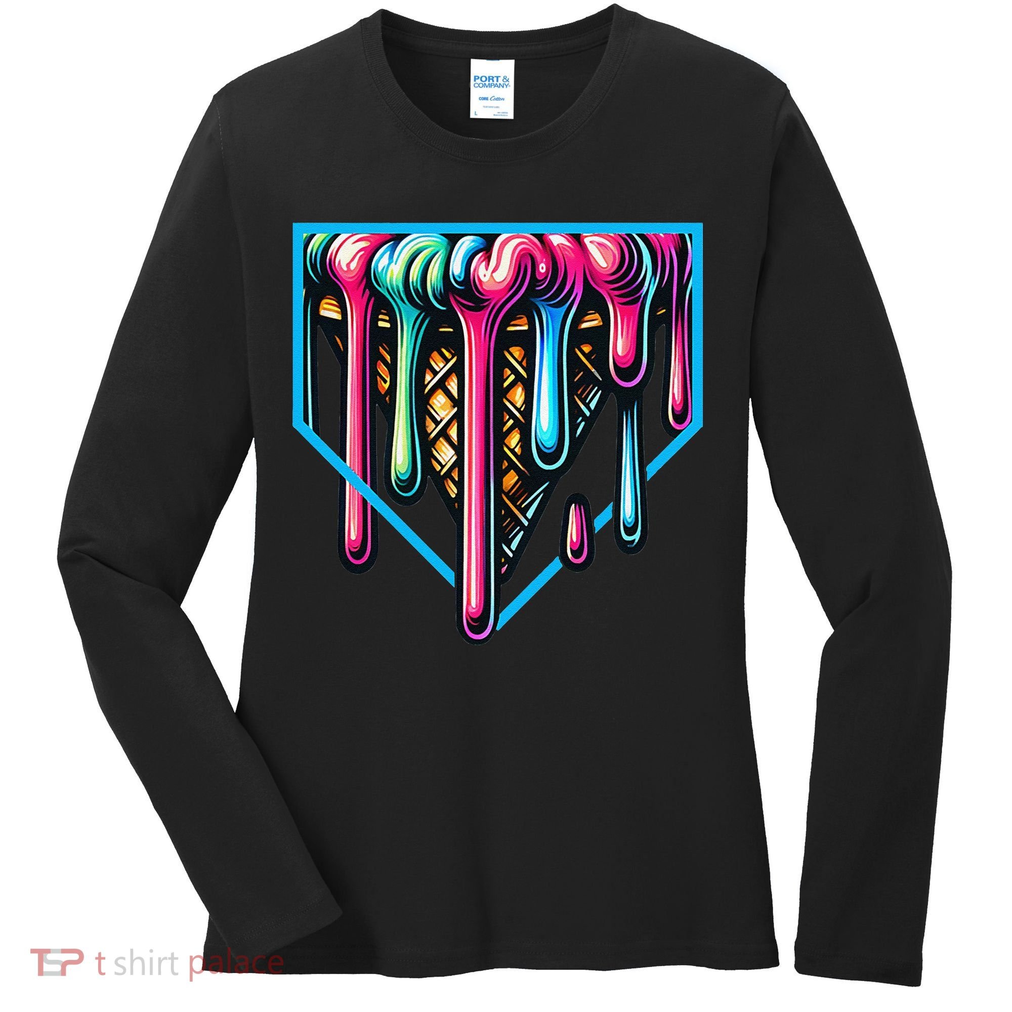 Home Plate Drip Ice Cream Softball & Baseball Women's Long Sleeve Shirt