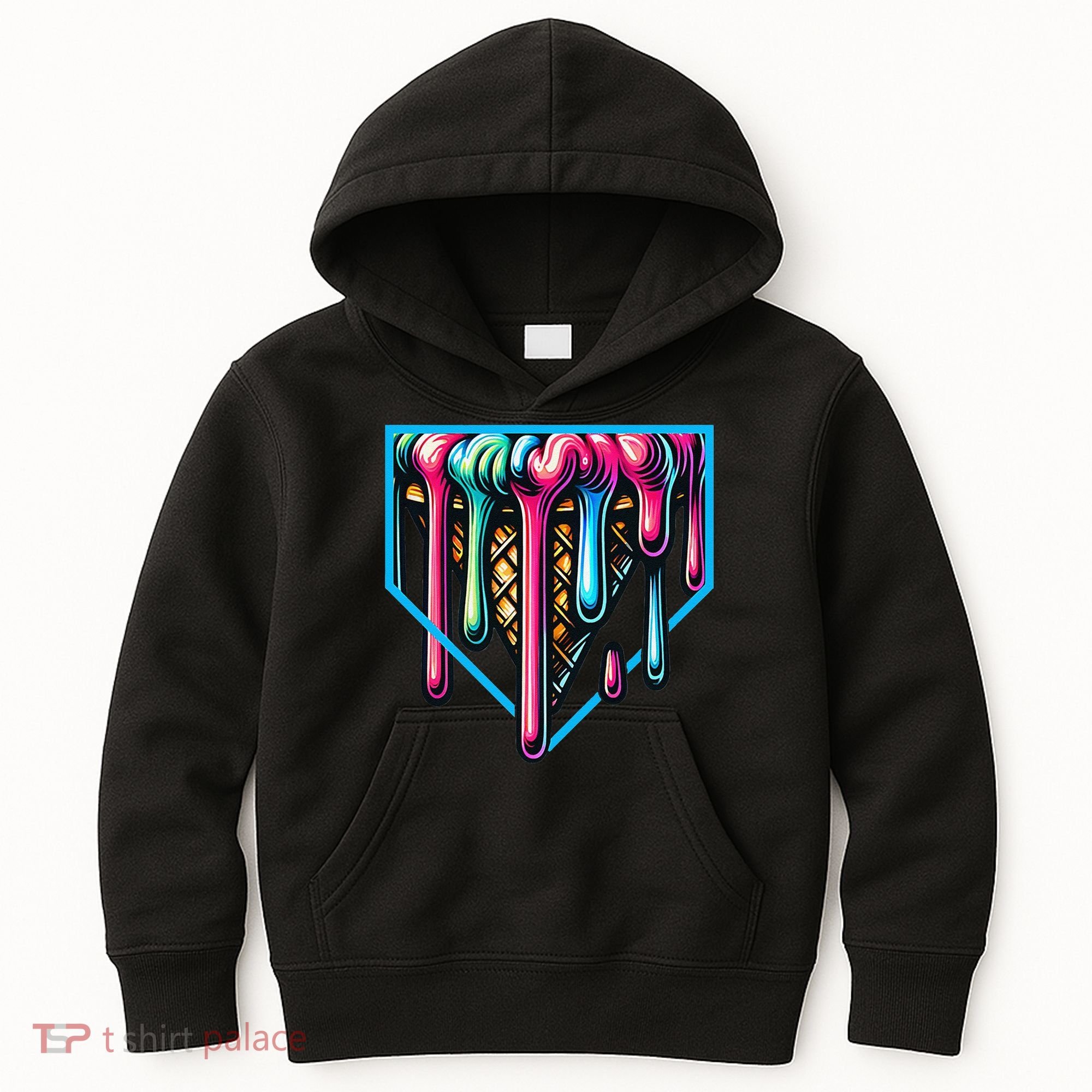 Home Plate Drip Ice Cream Softball & Baseball Kids Hoodie