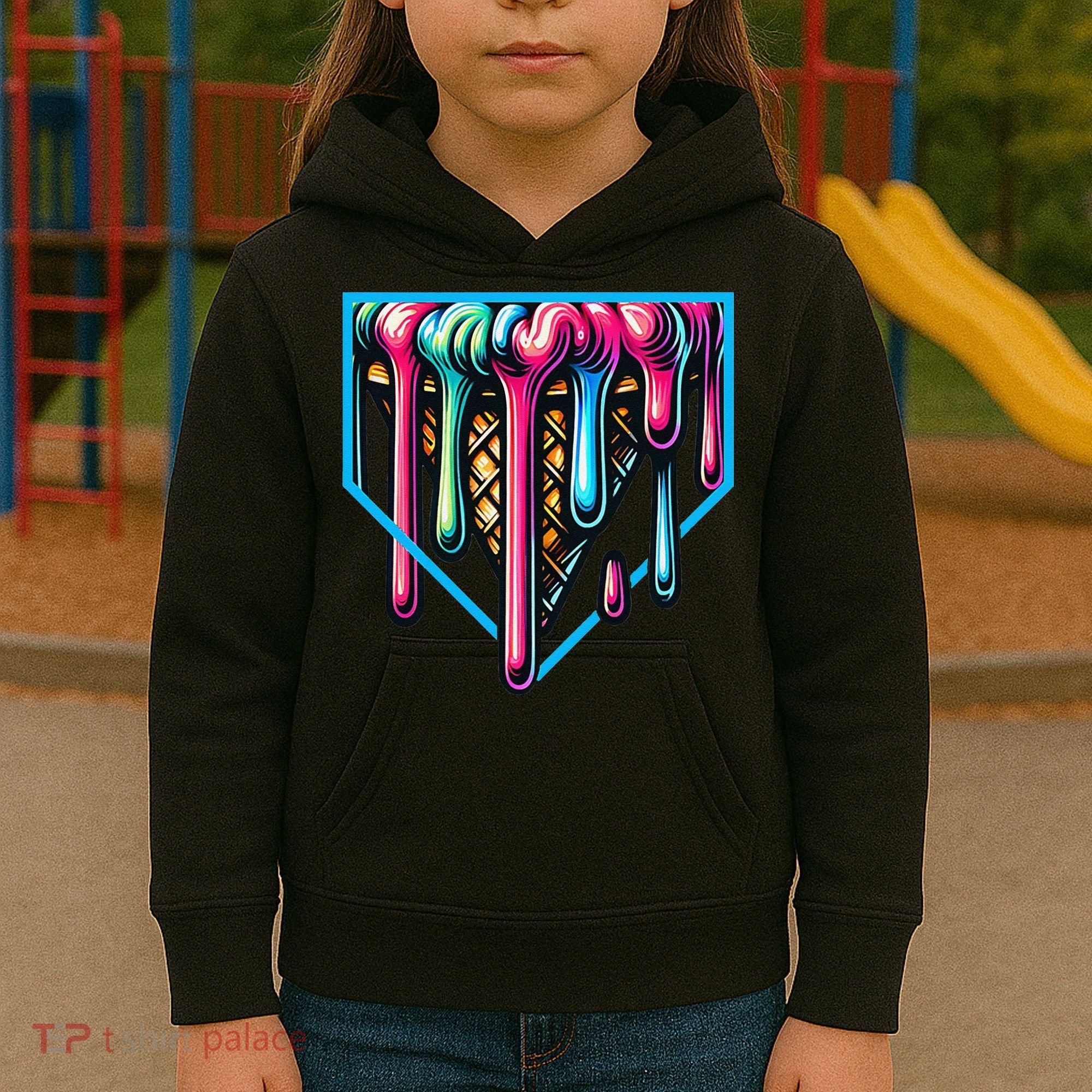 Home Plate Drip Ice Cream Softball & Baseball Kids Hoodie