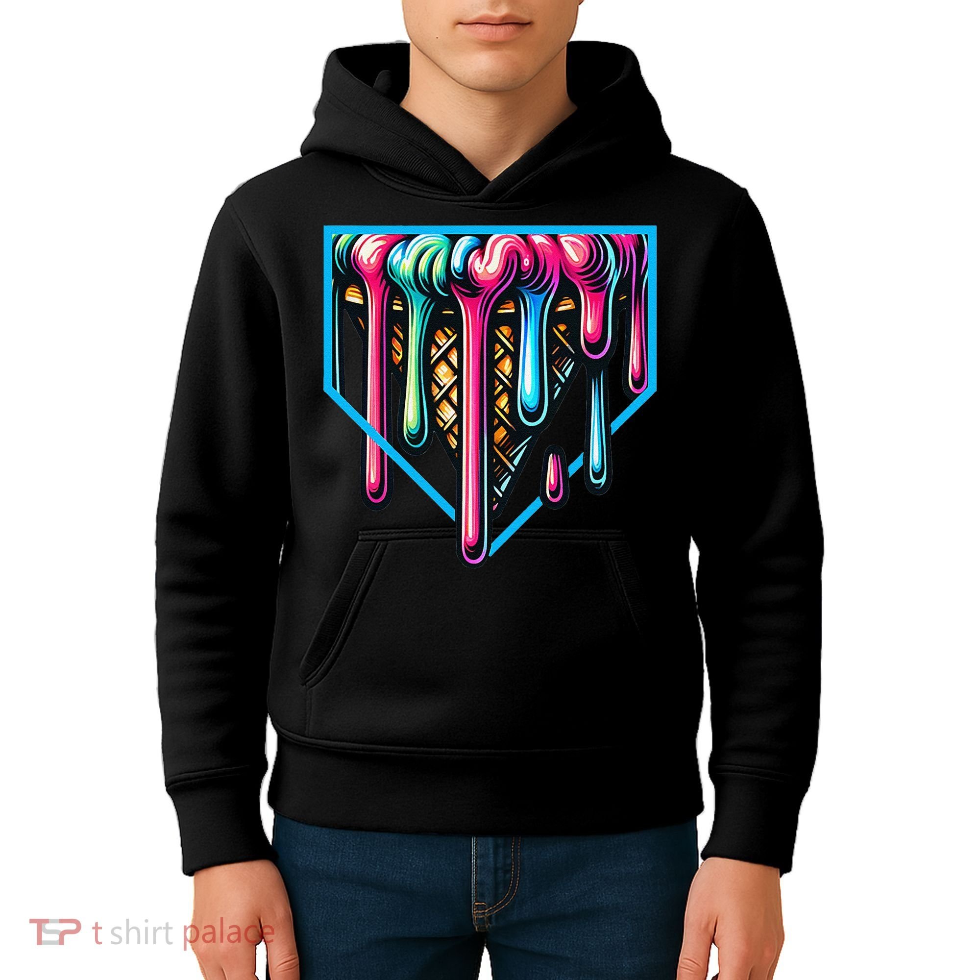 Home Plate Drip Ice Cream Softball & Baseball Kids Hoodie