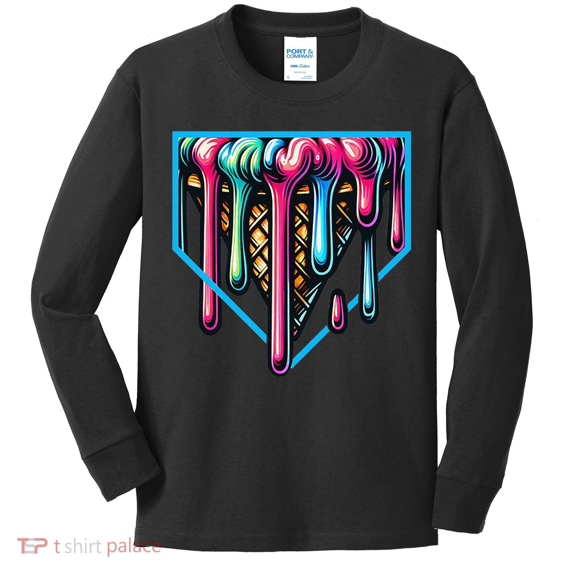 Home Plate Drip Ice Cream Softball & Baseball Kids Long Sleeve Shirt