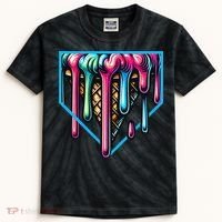 Home Plate Drip Ice Cream Softball & Baseball Kids Tie-Dye T-Shirt thumb 0