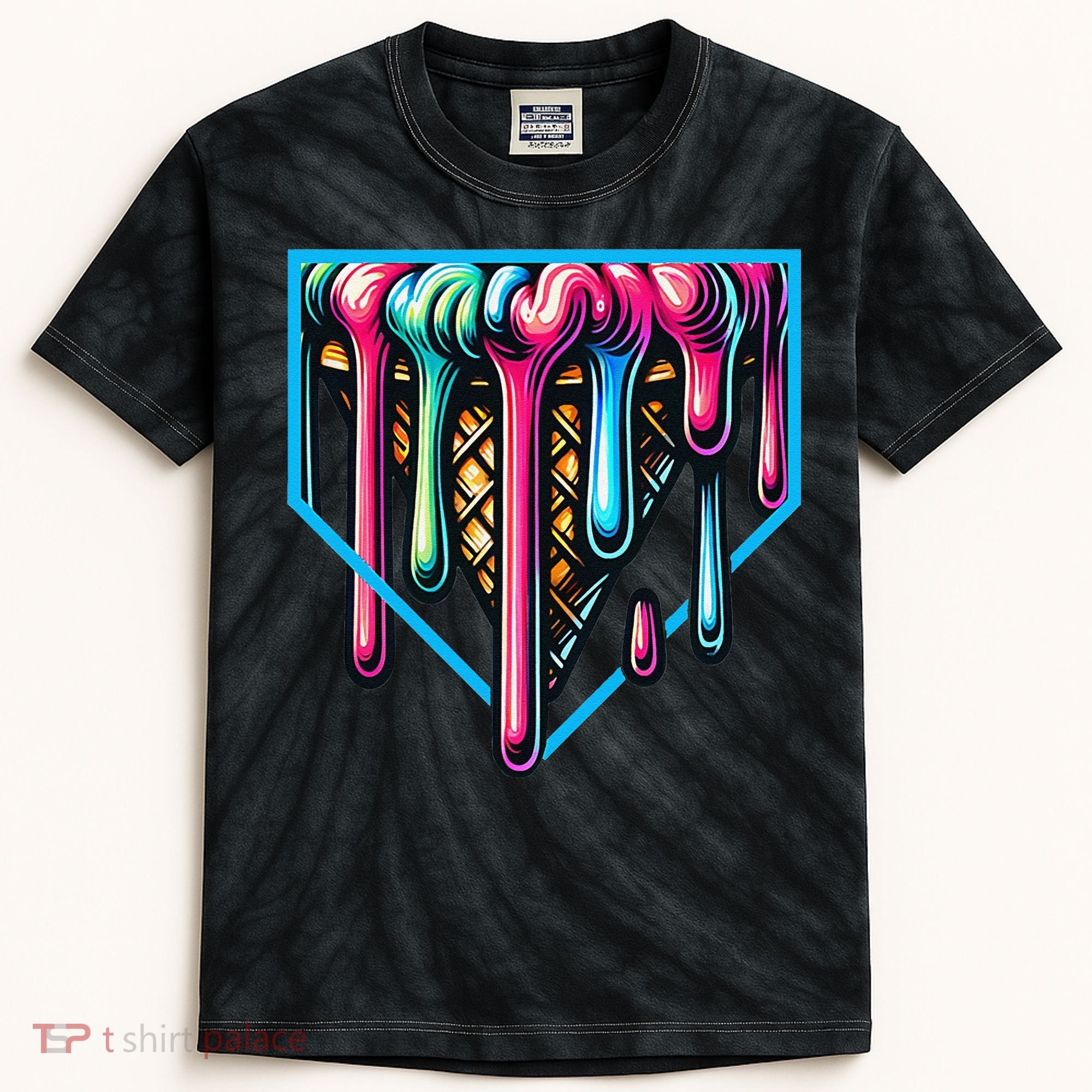 Home Plate Drip Ice Cream Softball & Baseball Kids Tie-Dye T-Shirt