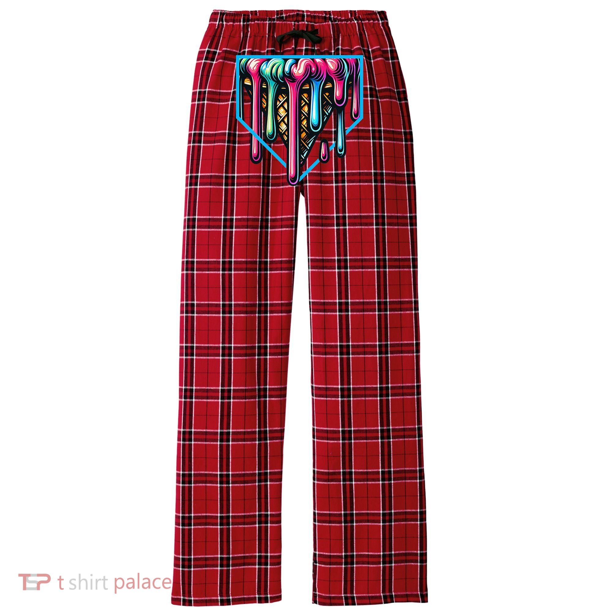 Home Plate Drip Ice Cream Softball & Baseball Women's Flannel Plaid Pajama Pants