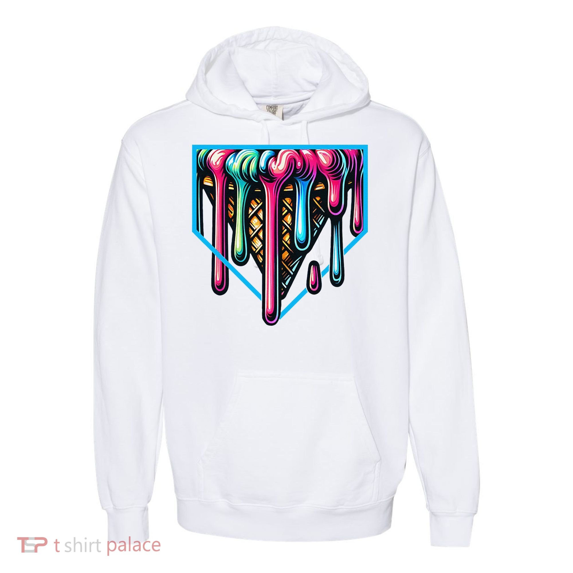 Home Plate Drip Ice Cream Softball & Baseball Comfort Colors Garment-Dyed Hooded Sweatshirt