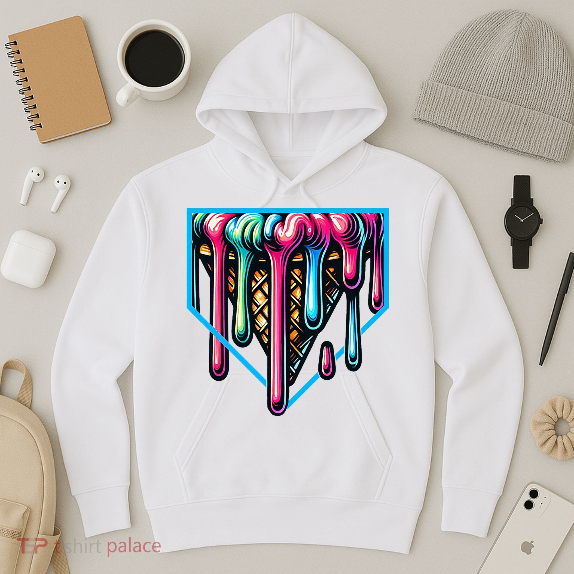 Home Plate Drip Ice Cream Softball & Baseball Hoodie