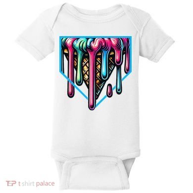 Home Plate Drip Ice Cream Softball & Baseball Baby Bodysuit