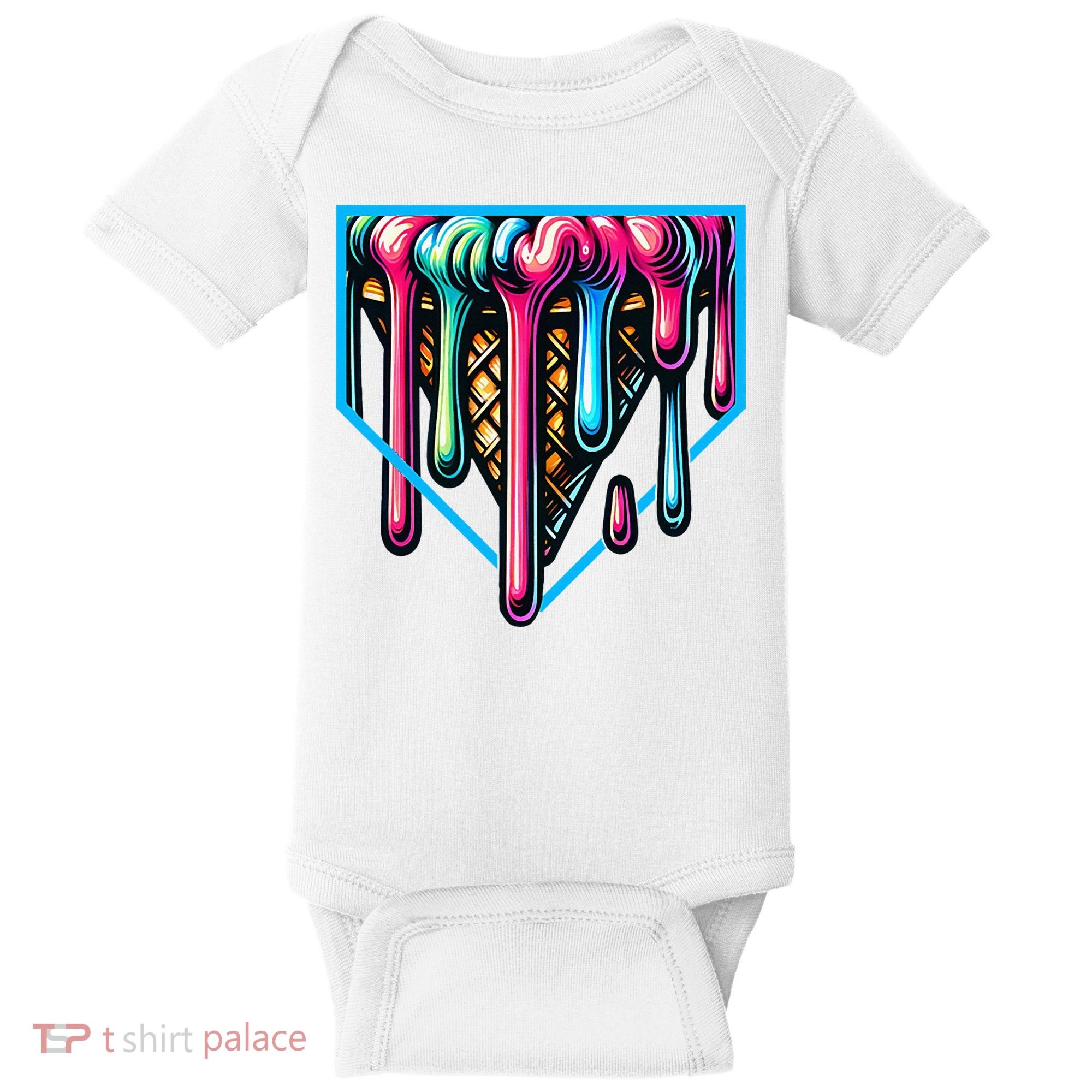 Home Plate Drip Ice Cream Softball & Baseball Baby Bodysuit
