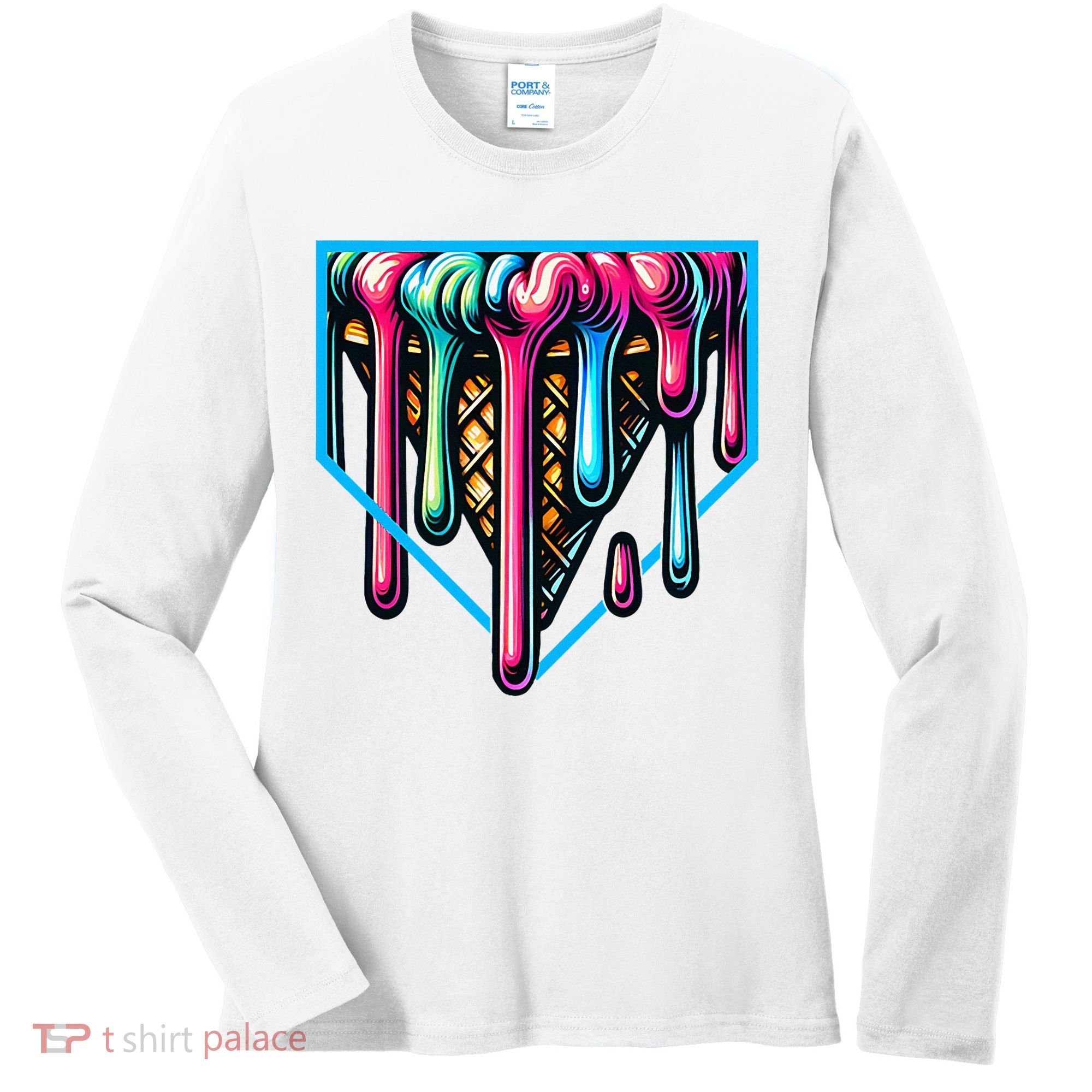 Home Plate Drip Ice Cream Softball & Baseball Women's Long Sleeve Shirt