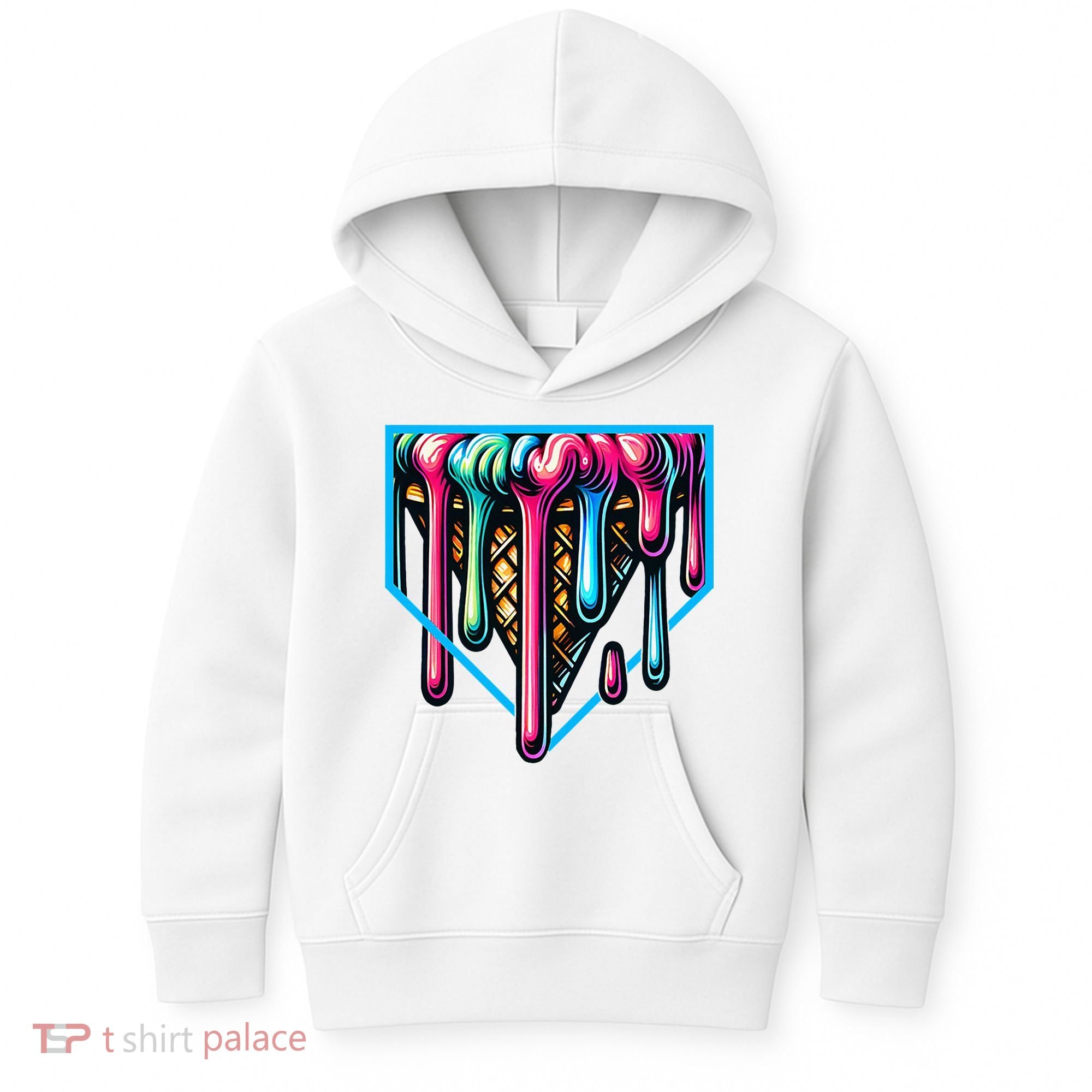 Home Plate Drip Ice Cream Softball & Baseball Kids Hoodie