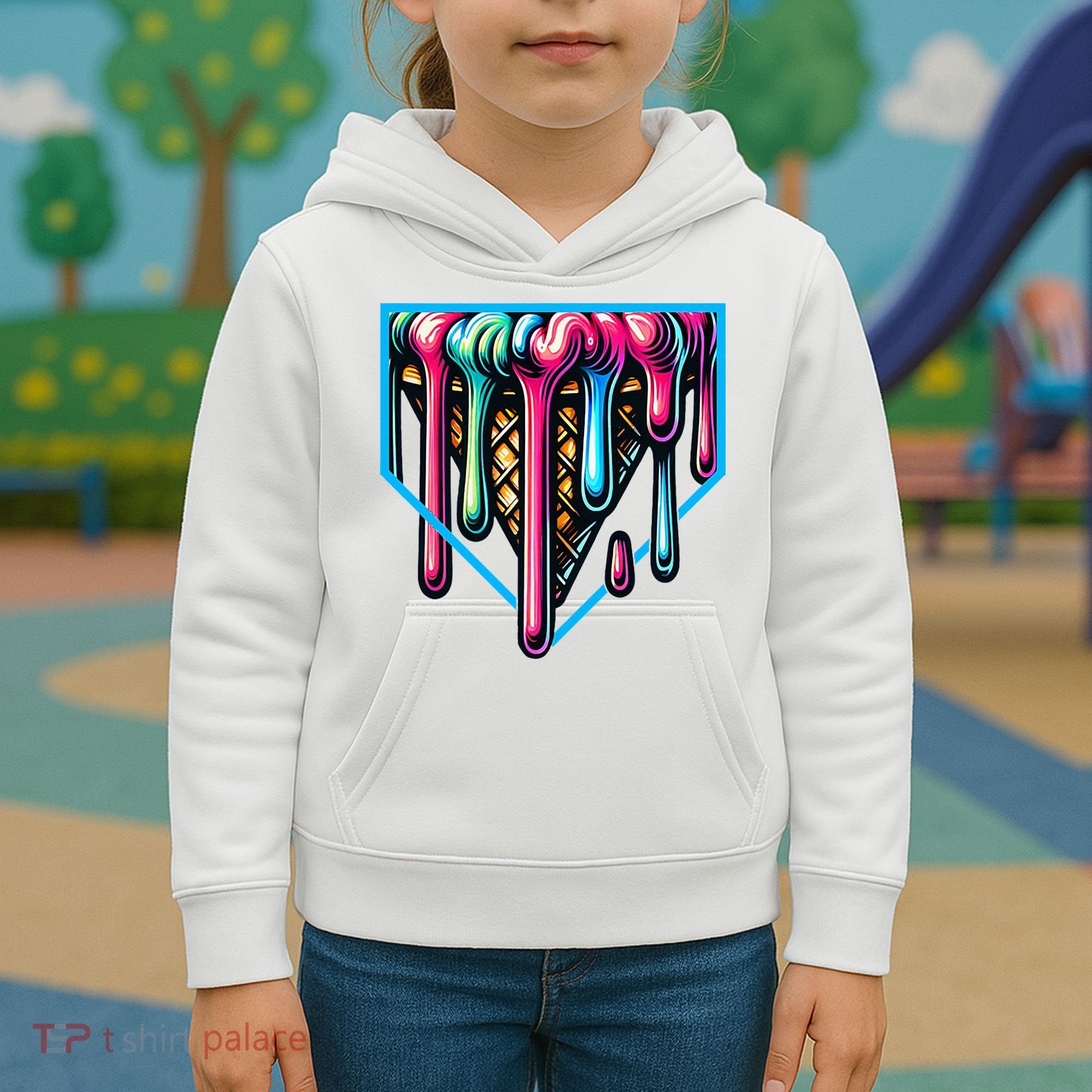 Home Plate Drip Ice Cream Softball & Baseball Kids Hoodie