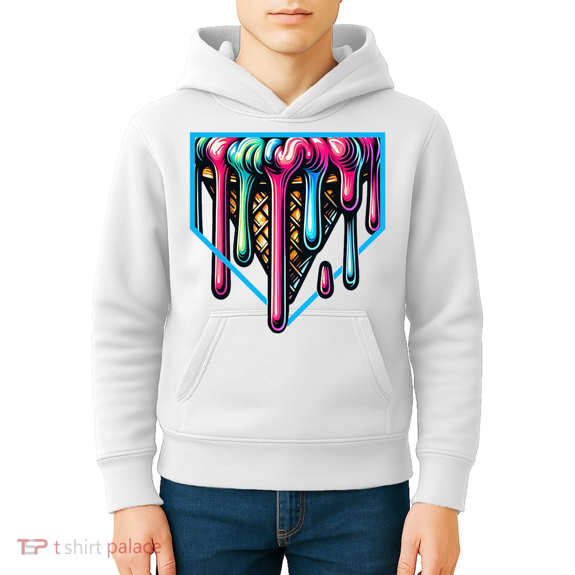 Home Plate Drip Ice Cream Softball & Baseball Kids Hoodie