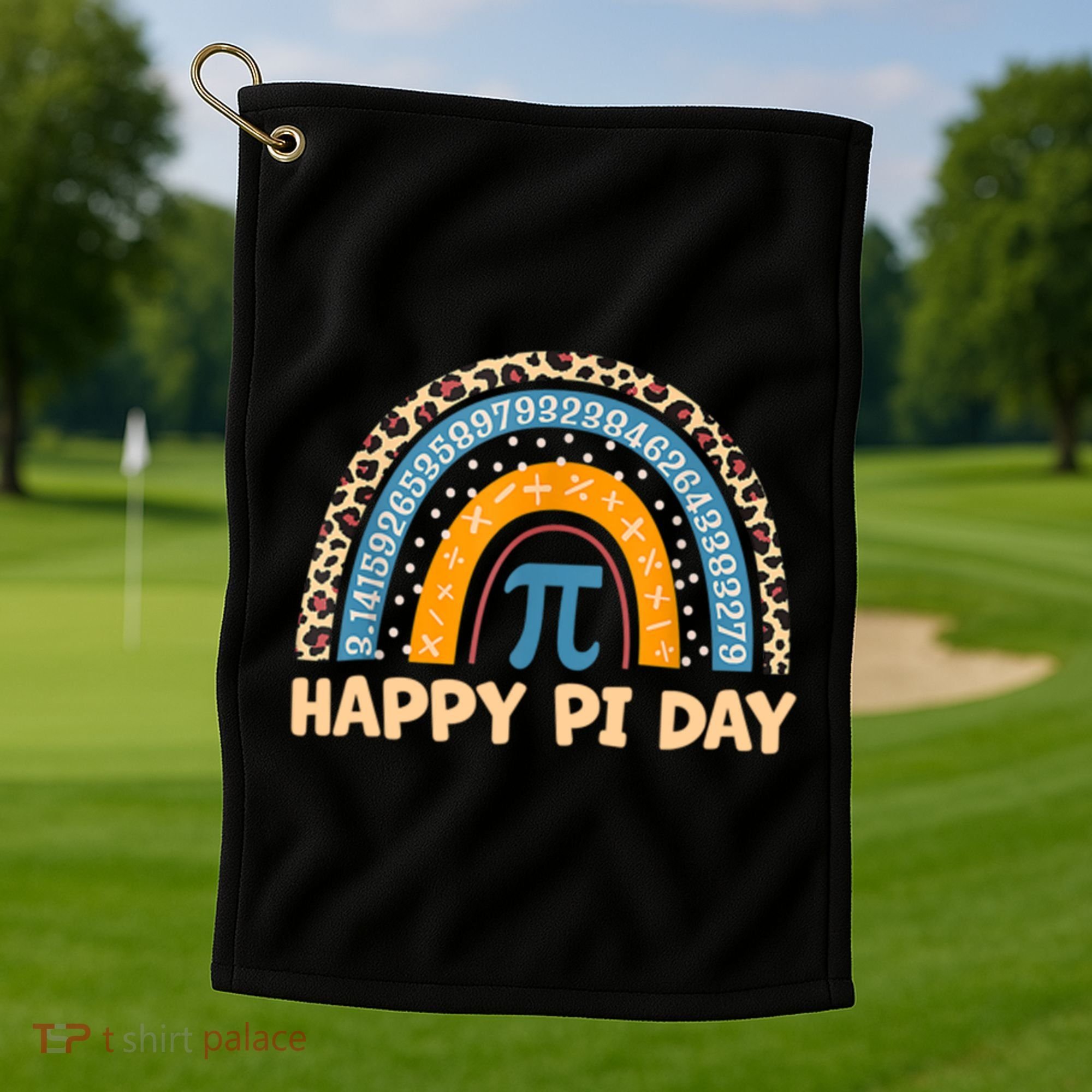 Happy Pi Day Leopard Rainbow Golf Towel