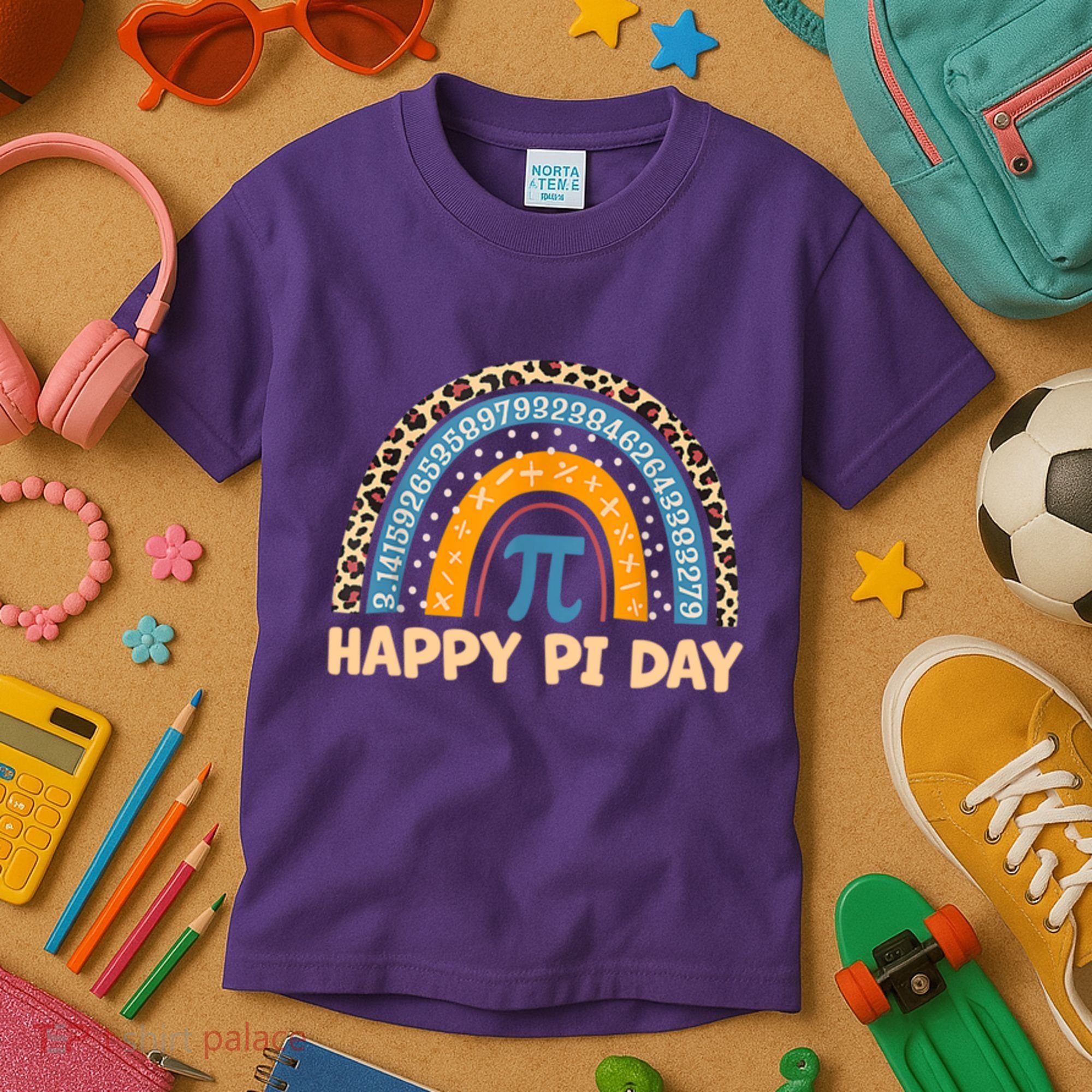 Happy Pi Day Leopard Rainbow Kids T-Shirt