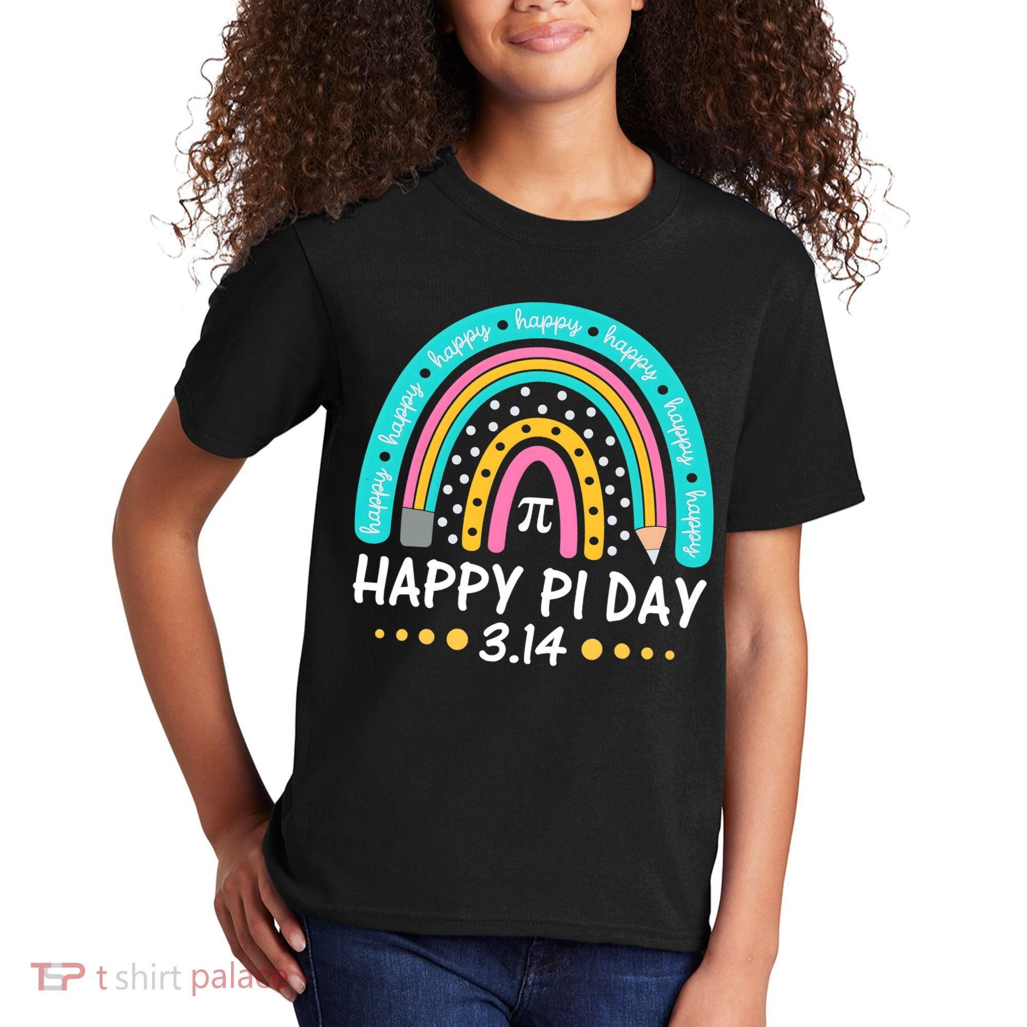 Happy Pi Day Mathematic Math Teacher Gift Rainbow Women Girl Kids T-Shirt