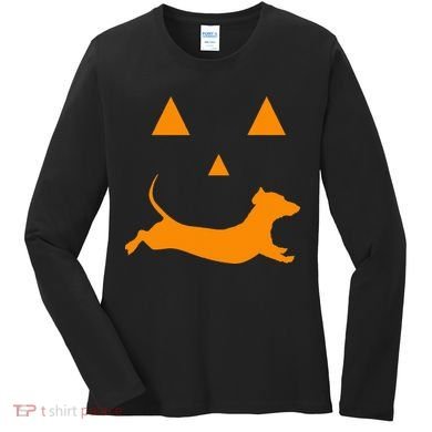 Halloween Pumpkin Dachshund Jackolantern Costume Women's Long Sleeve Shirt