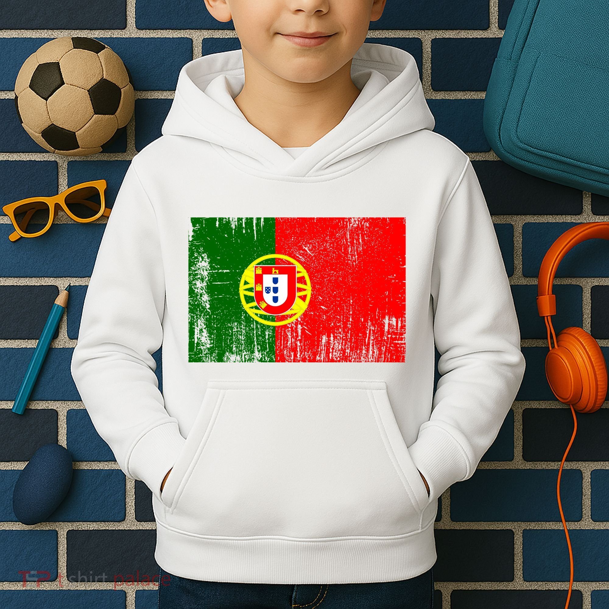Happy Portugal Day Distressed Portugal Flag Kids Hoodie