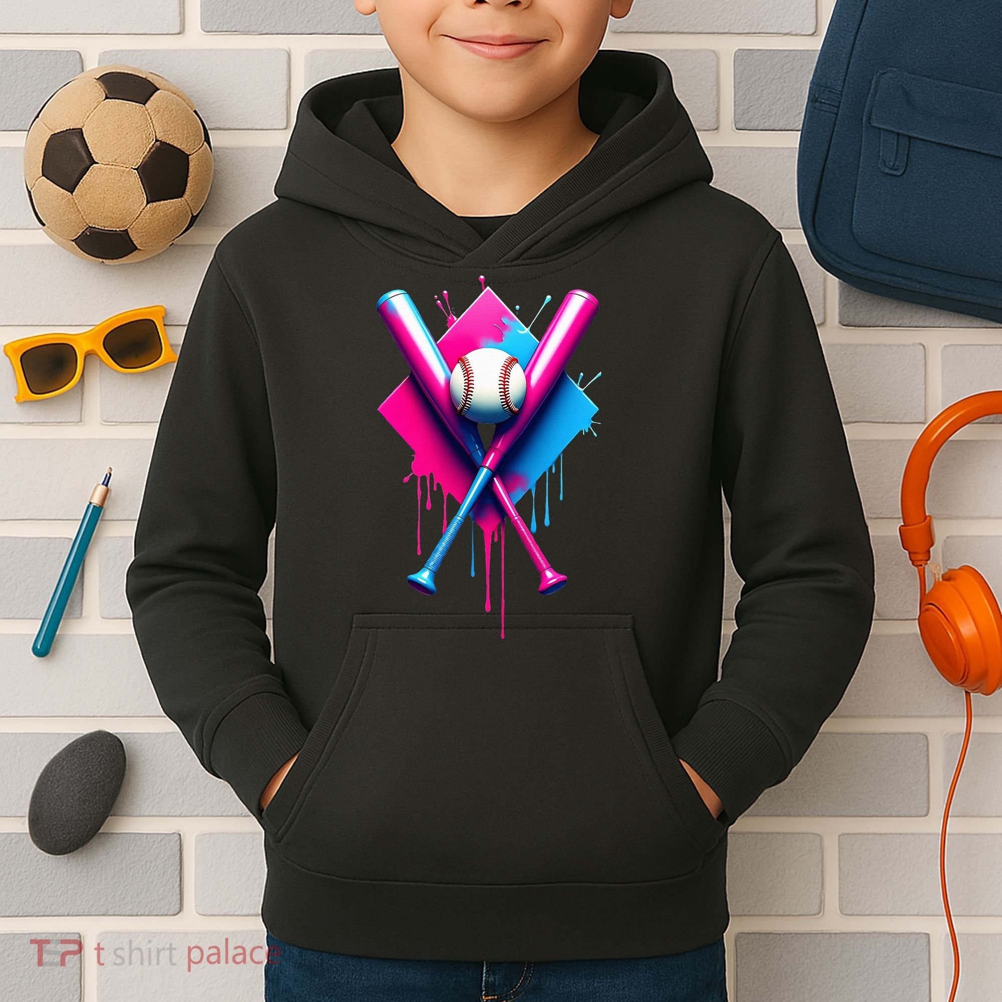 Home Plate Drip Ice Cream Softball Baseball Kids Hoodie