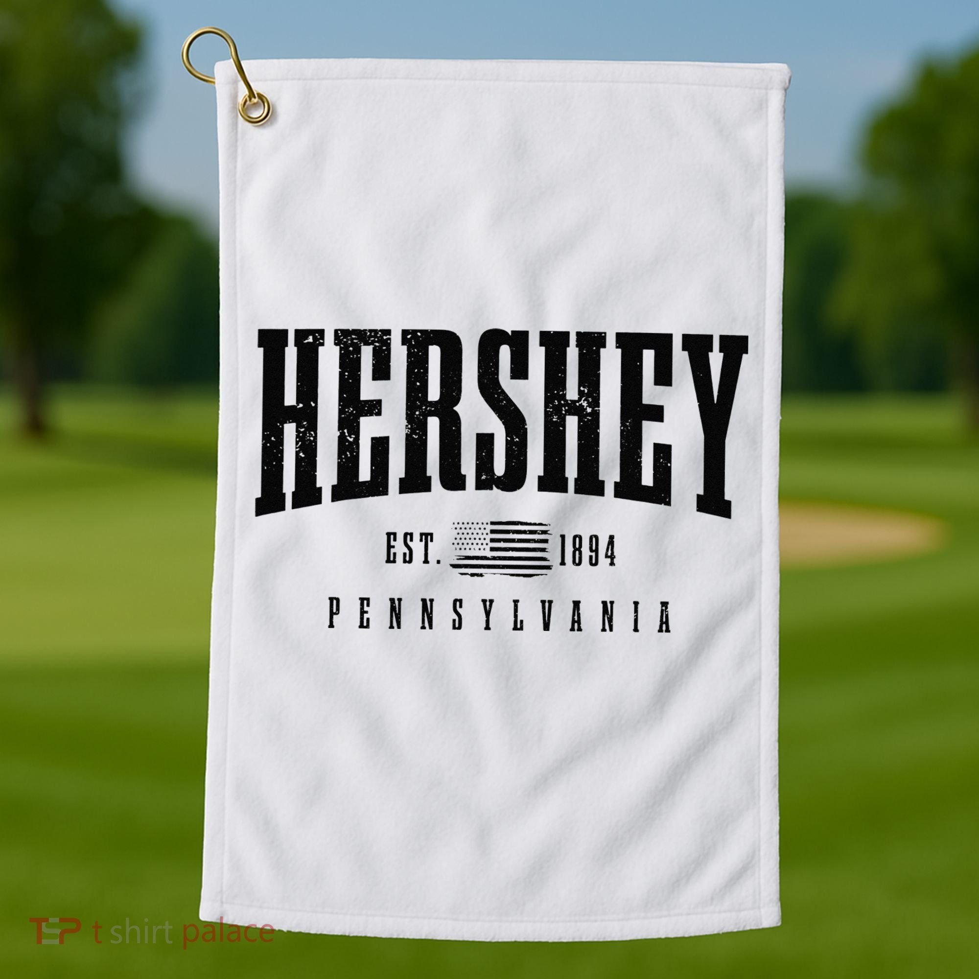 Hershey Pennsylvania Est. 1894 American Flag Patriotic Golf Towel