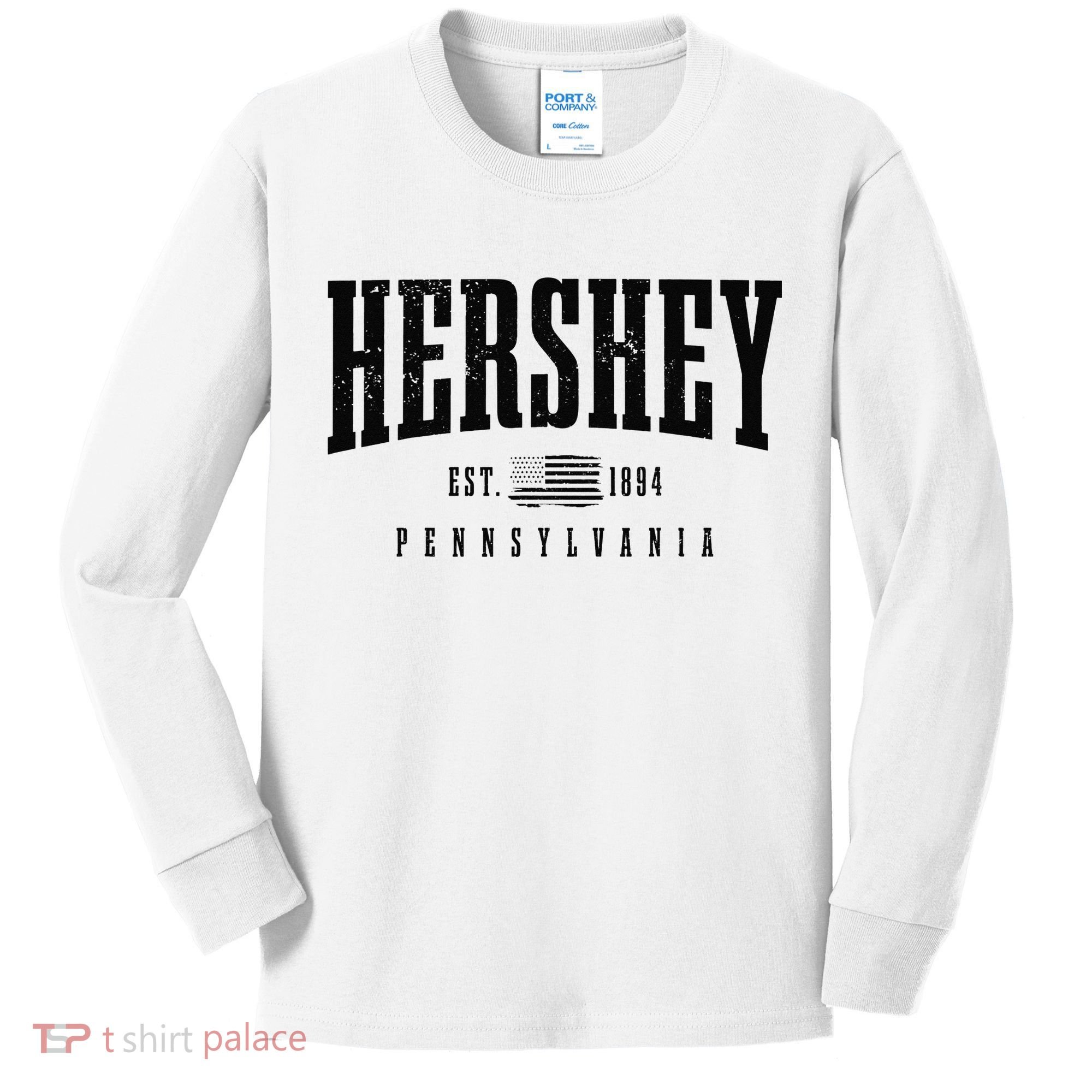 Hershey Pennsylvania Est. 1894 American Flag Patriotic Kids Long Sleeve Shirt