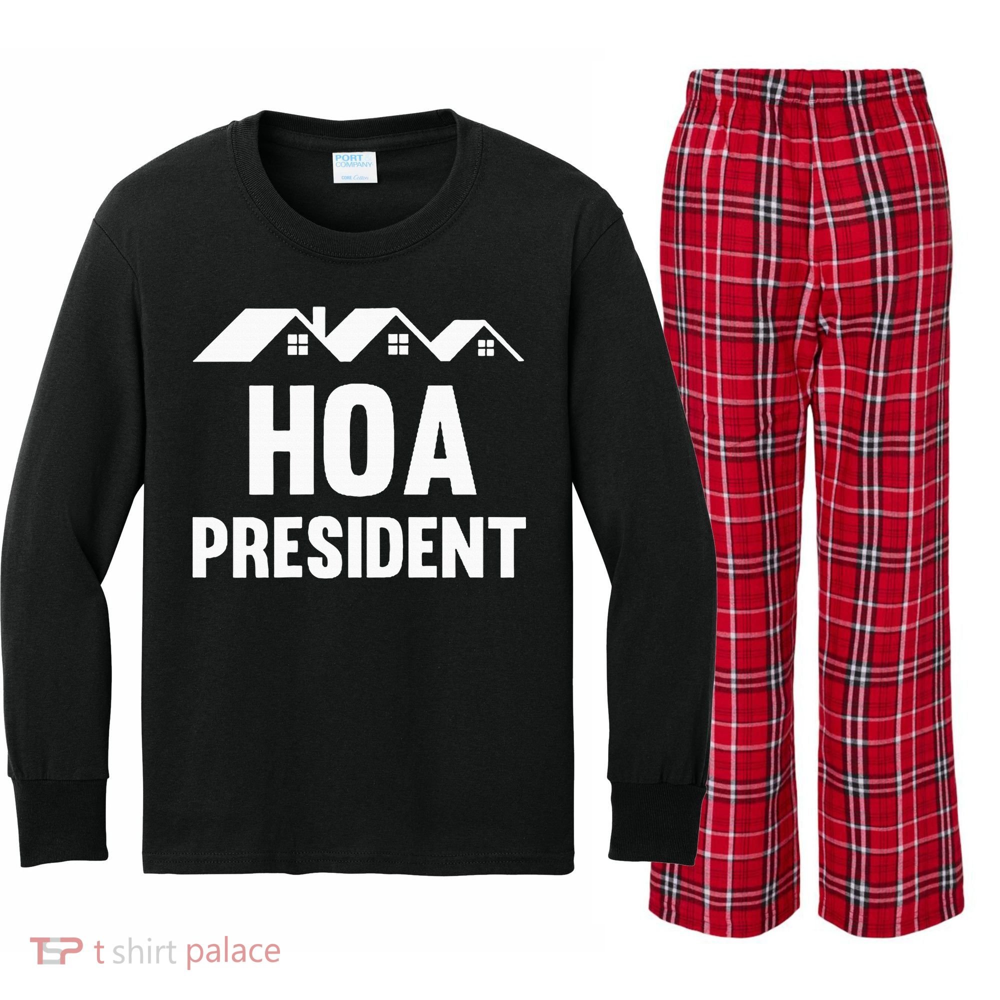 Hoa President Funny Homeowners Association Funny Hoa Kids Long Sleeve Plaid Pajama Set