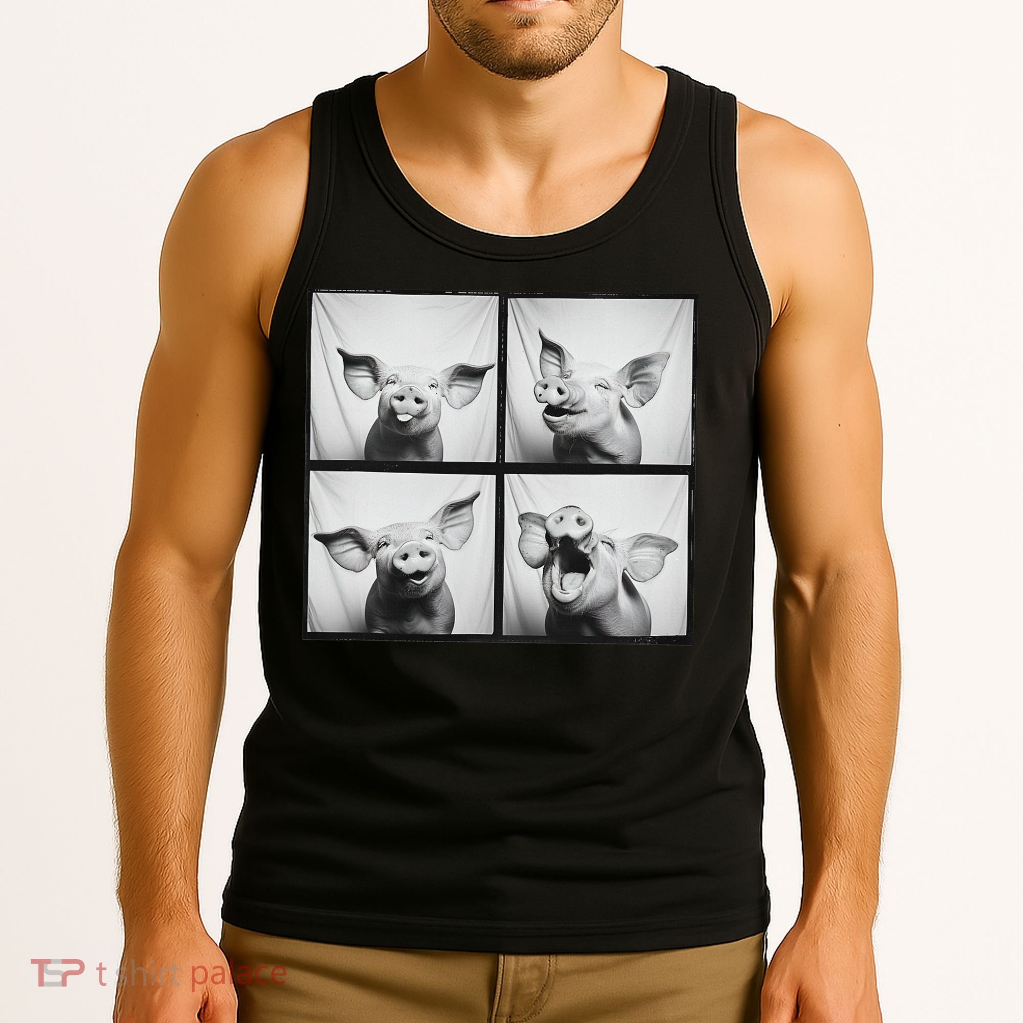 Happy Pig Face Portrait Hog Farmer Funny Farm Animal Tank Top