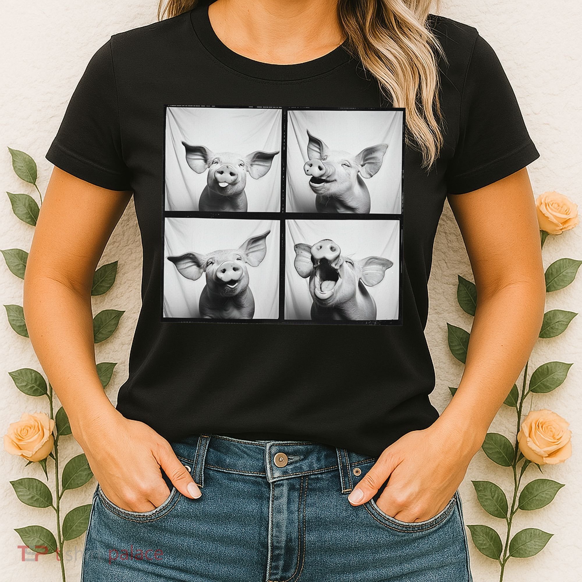 Happy Pig Face Portrait Hog Farmer Funny Farm Animal Women's T-Shirt