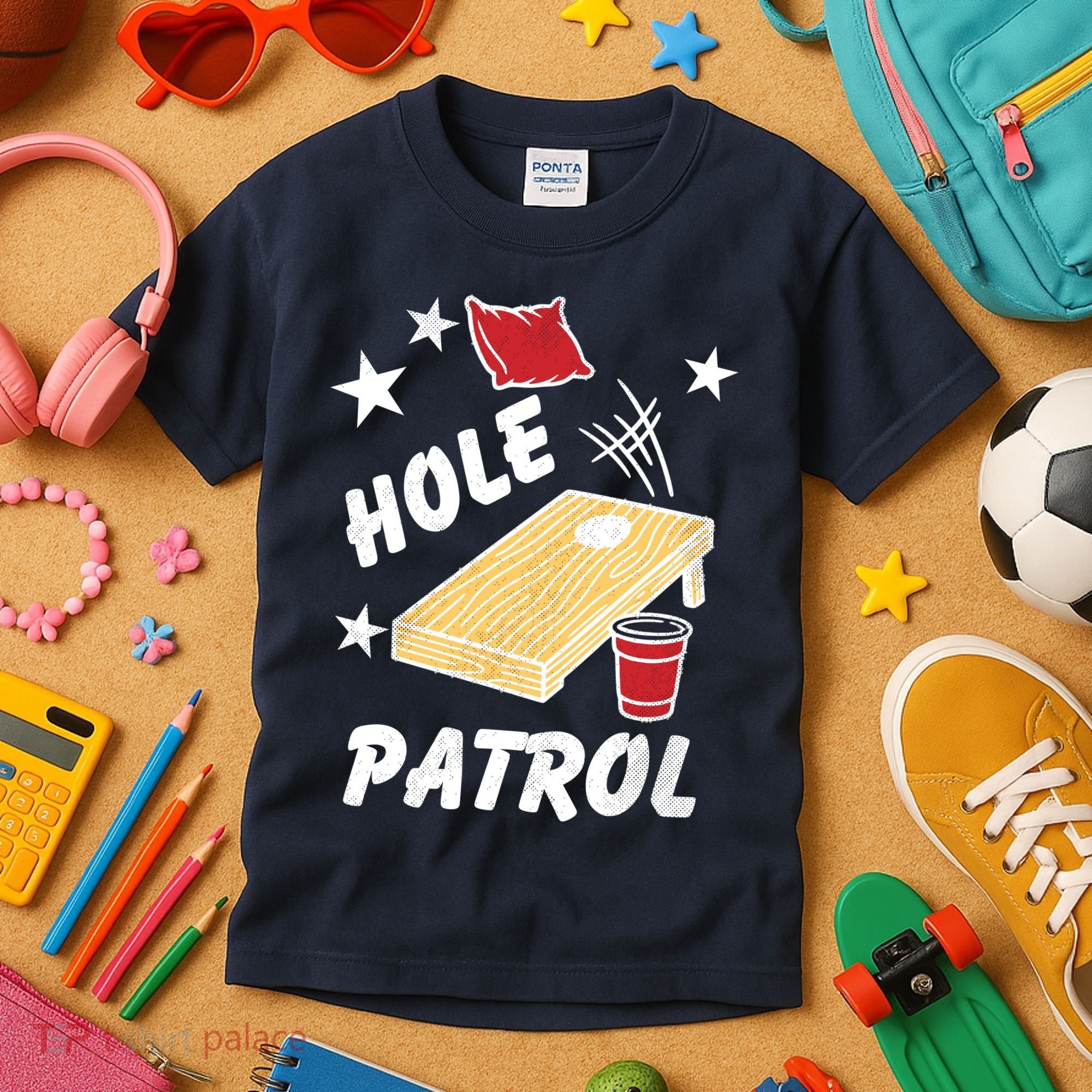 Hole Patrol Funny Cornhole Kids T-Shirt