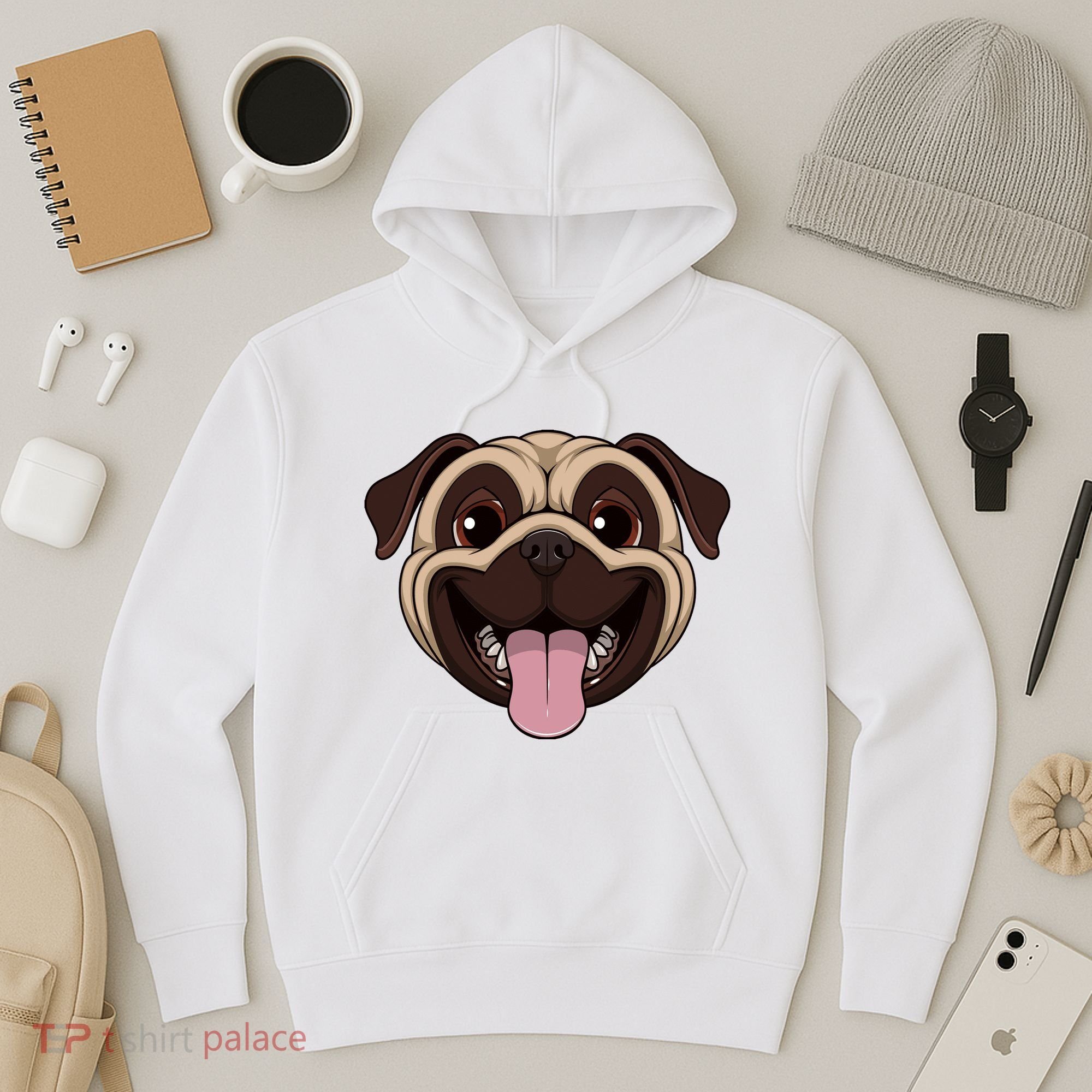 Happy Pug Funny Tongue Hoodie