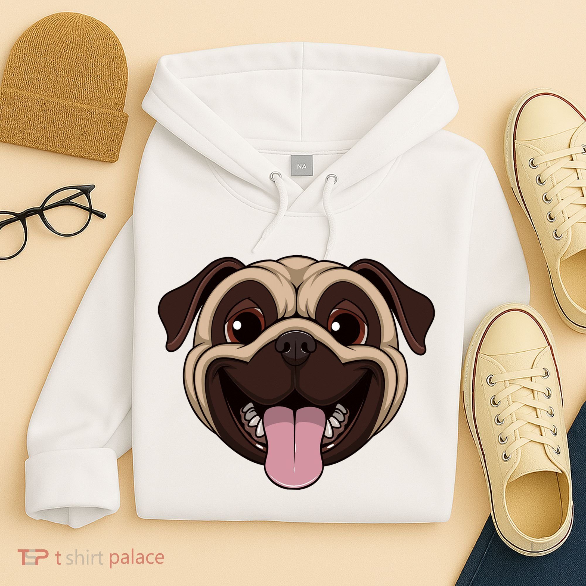 Happy Pug Funny Tongue Hoodie