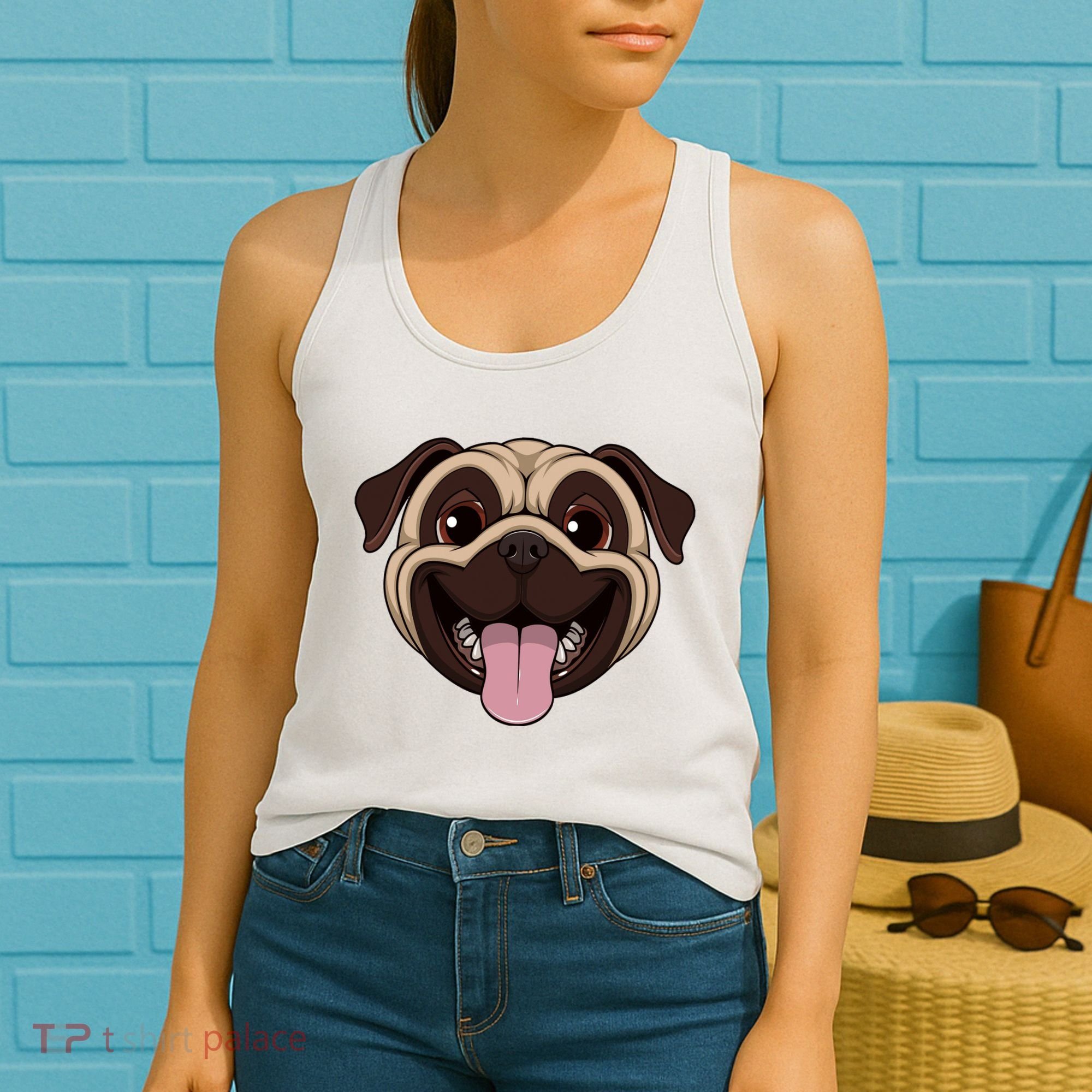 Happy Pug Funny Tongue Women's Tank Top