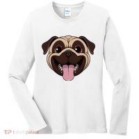 Happy Pug Funny Tongue Women's Long Sleeve Shirt thumb 0