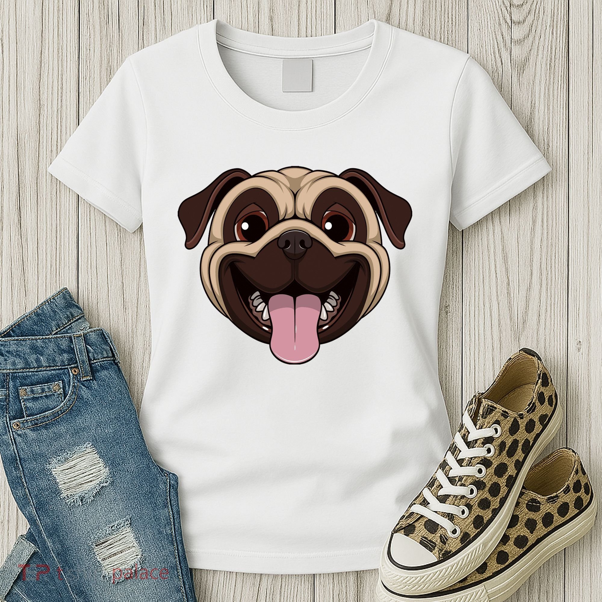 Happy Pug Funny Tongue Women's T-Shirt