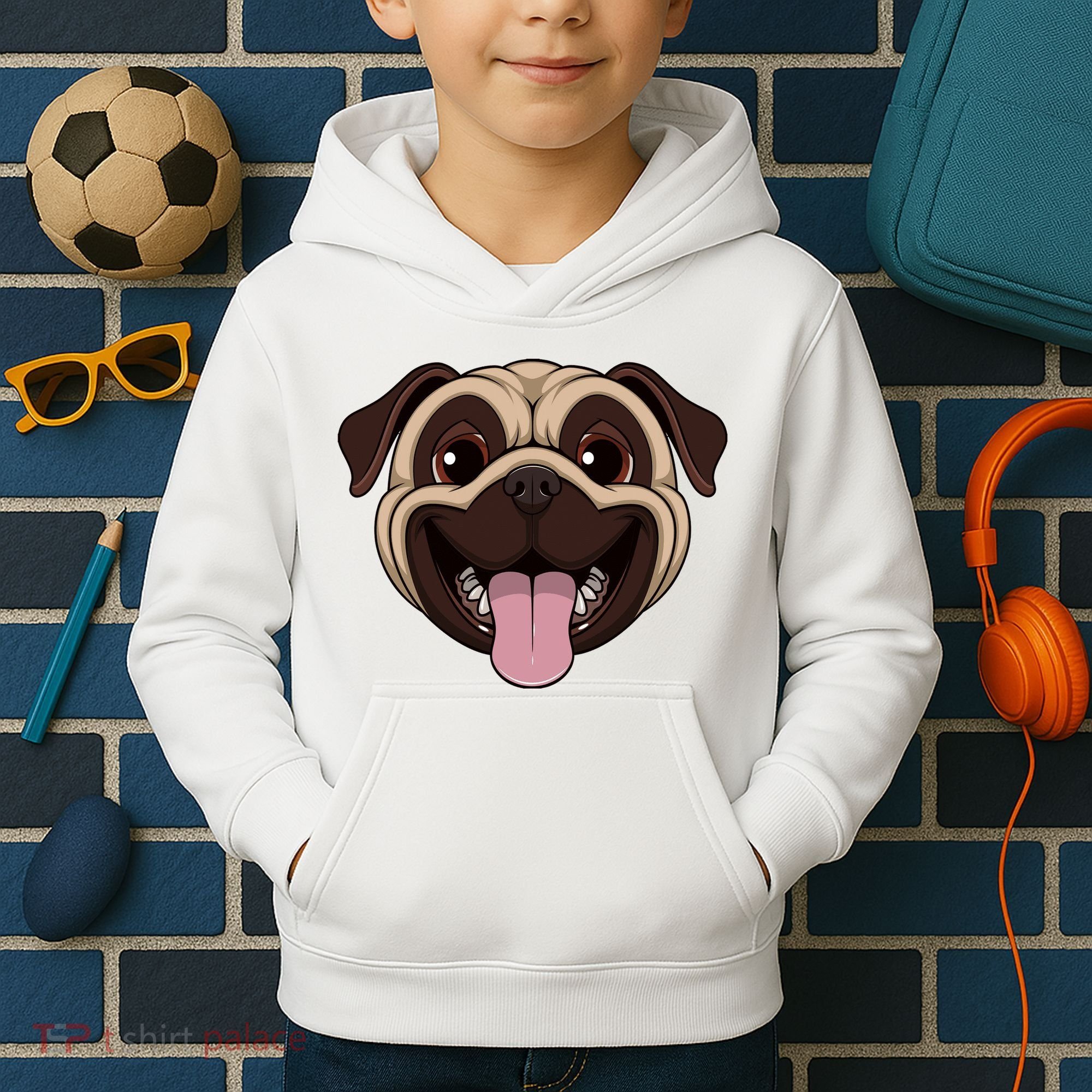 Happy Pug Funny Tongue Kids Hoodie