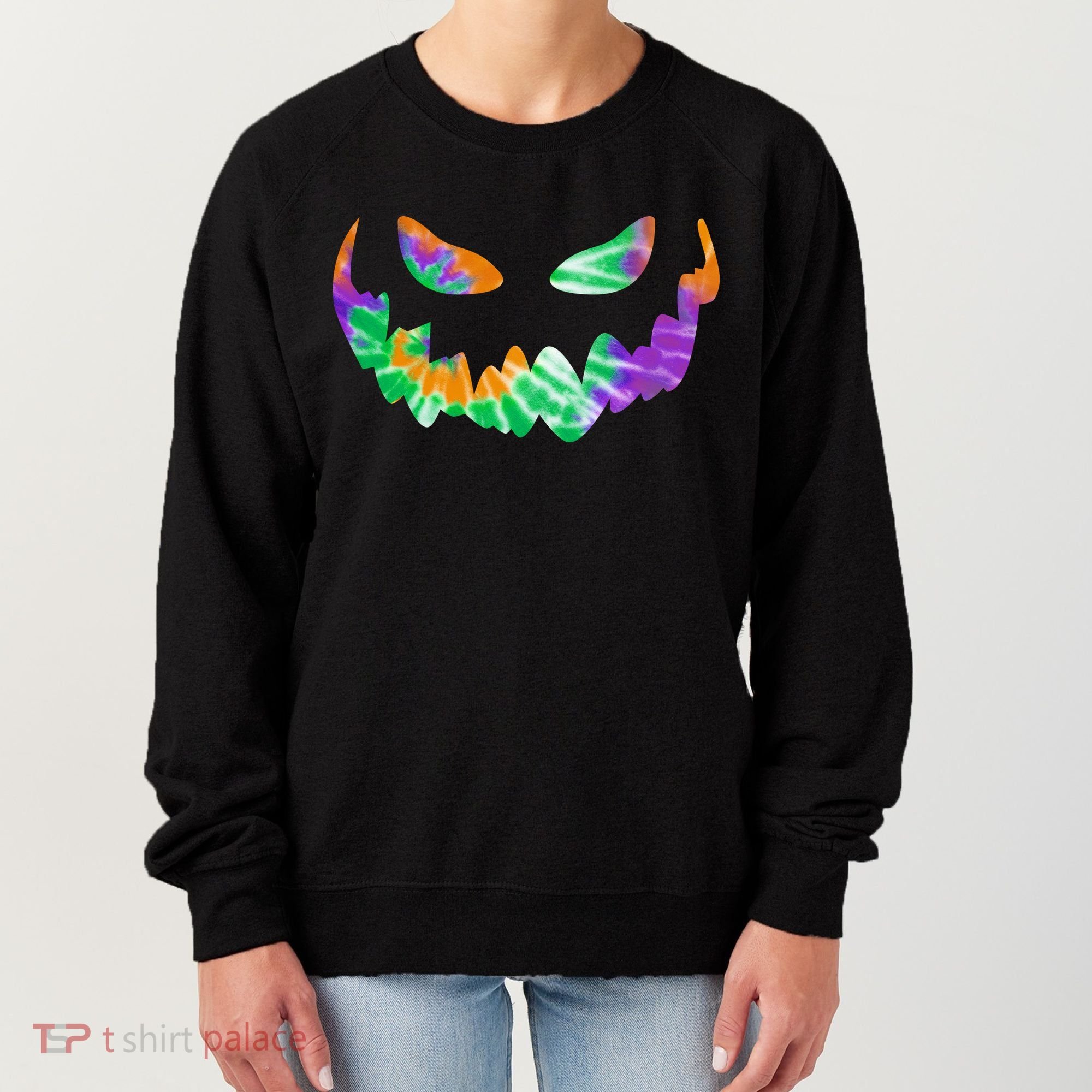 Halloween Pumpkin Green Orange Purple Tie Dye Face Women's Sweatshirt