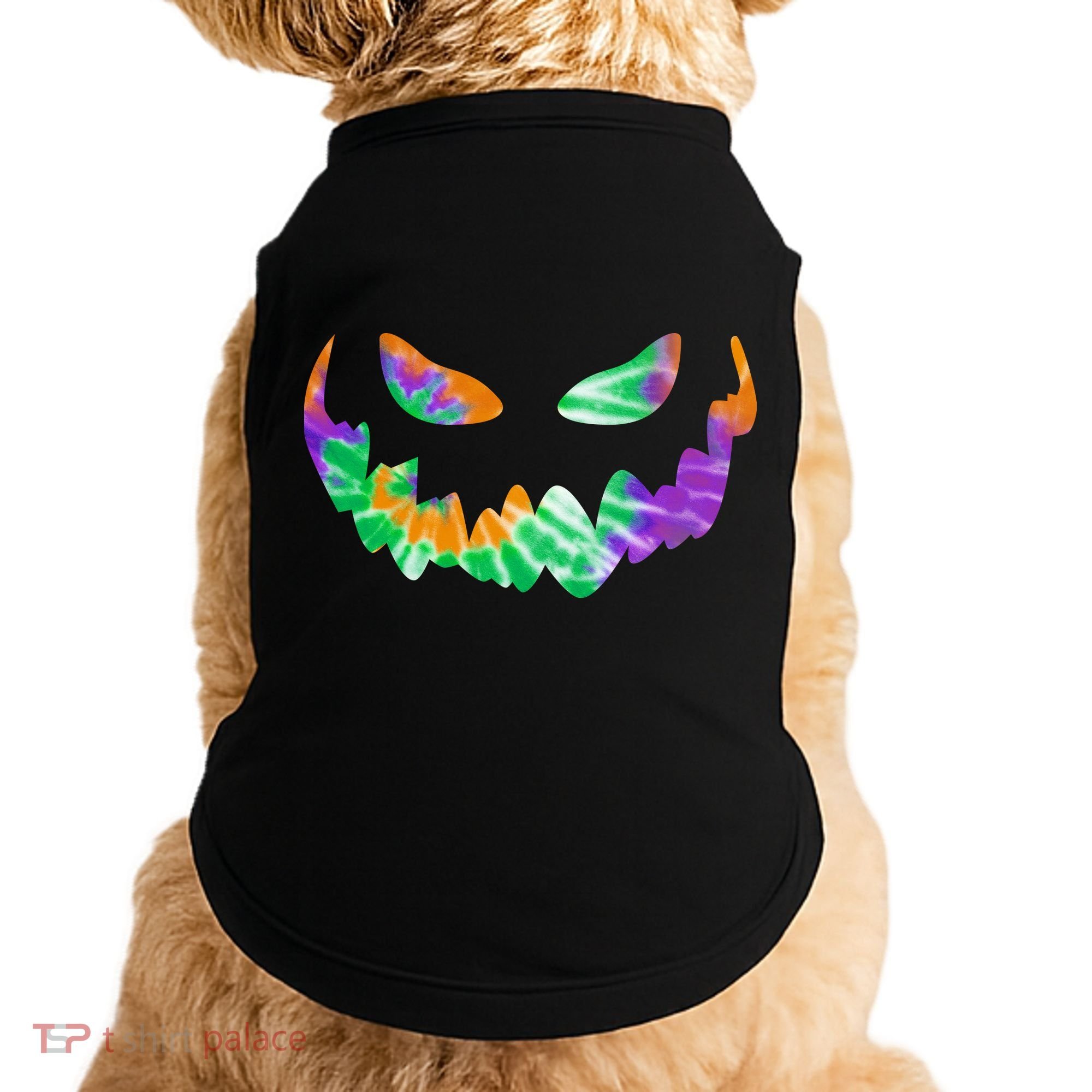 Halloween Pumpkin Green Orange Purple Tie Dye Face Doggie Tank