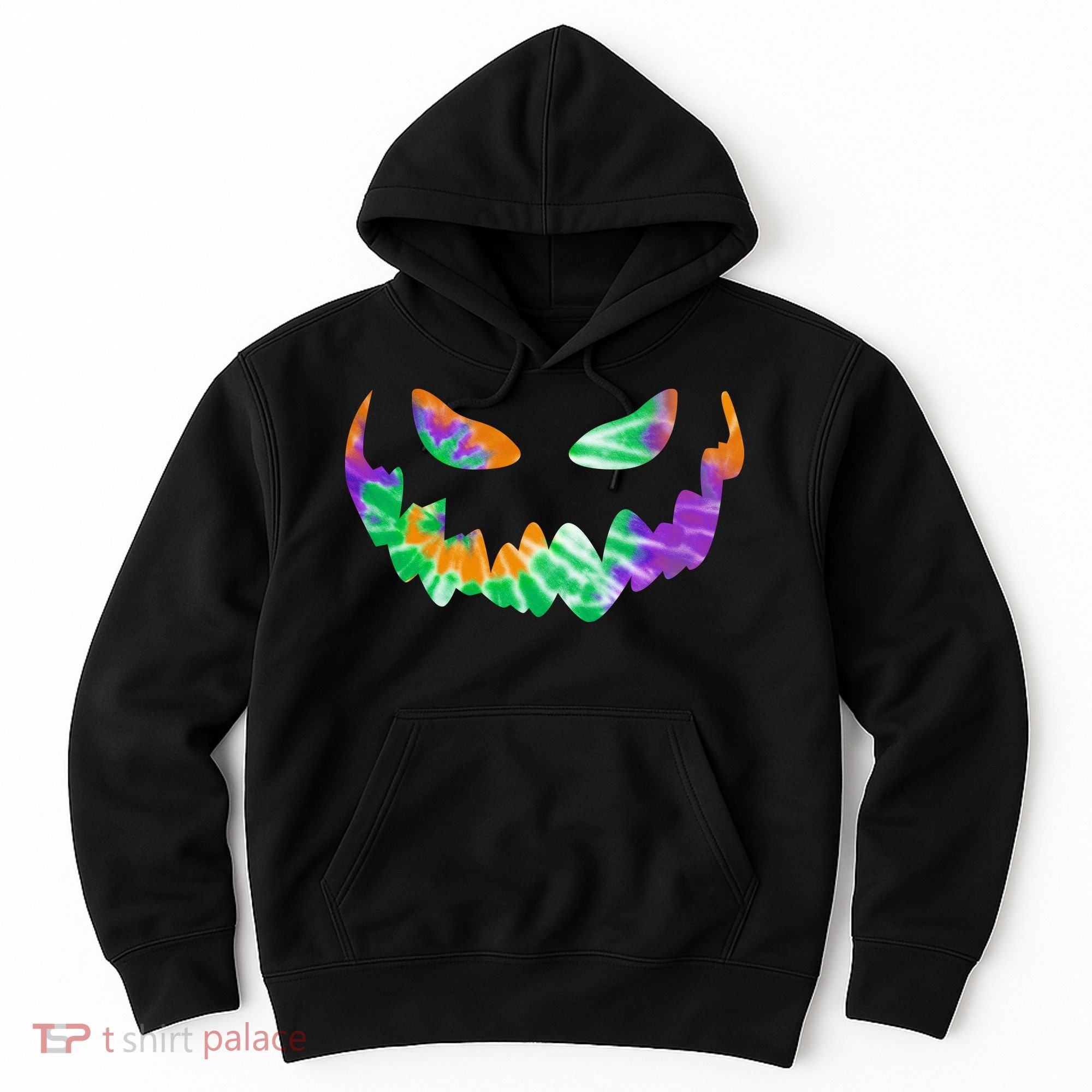 Halloween Pumpkin Green Orange Purple Tie Dye Face Hoodie