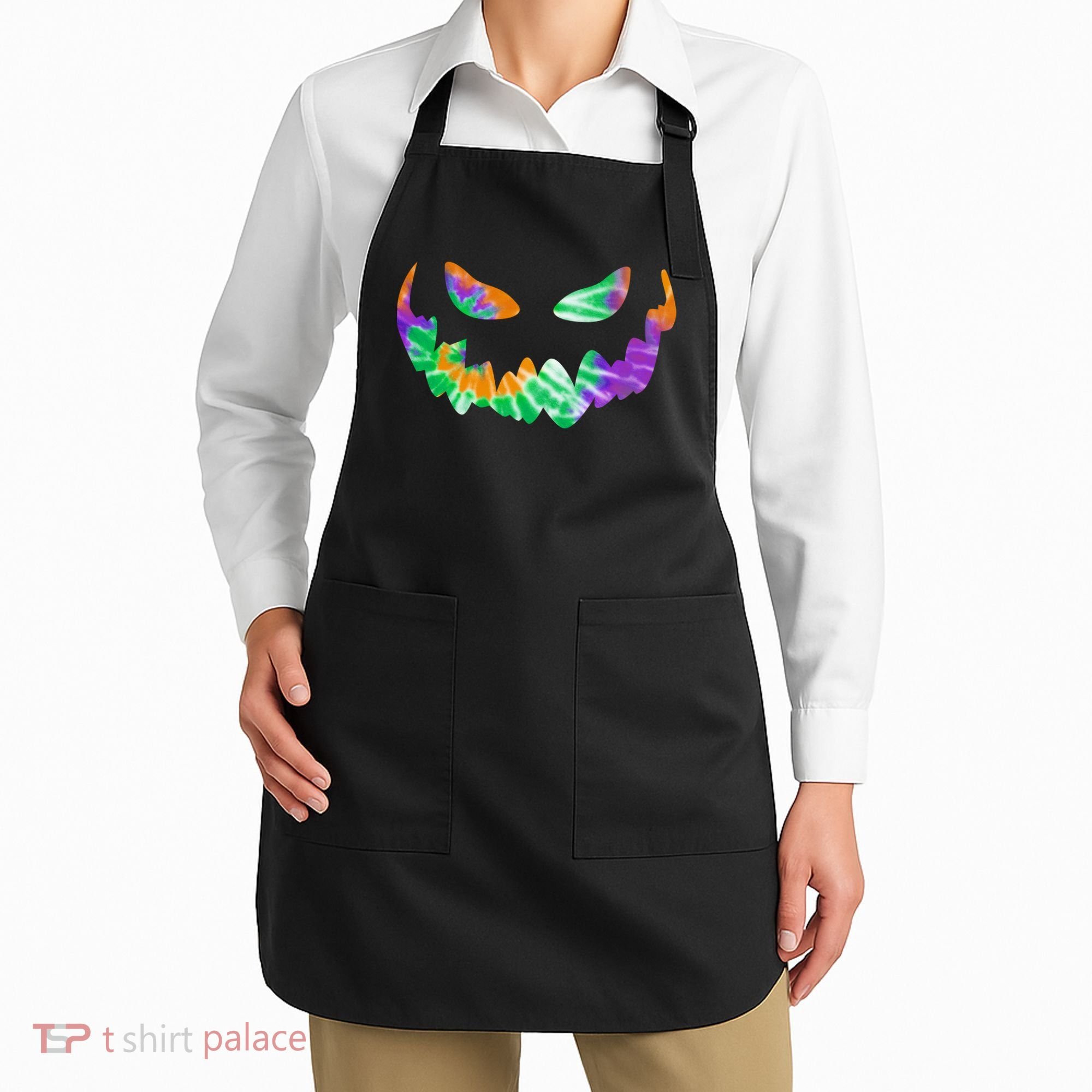 Halloween Pumpkin Green Orange Purple Tie Dye Face Apron