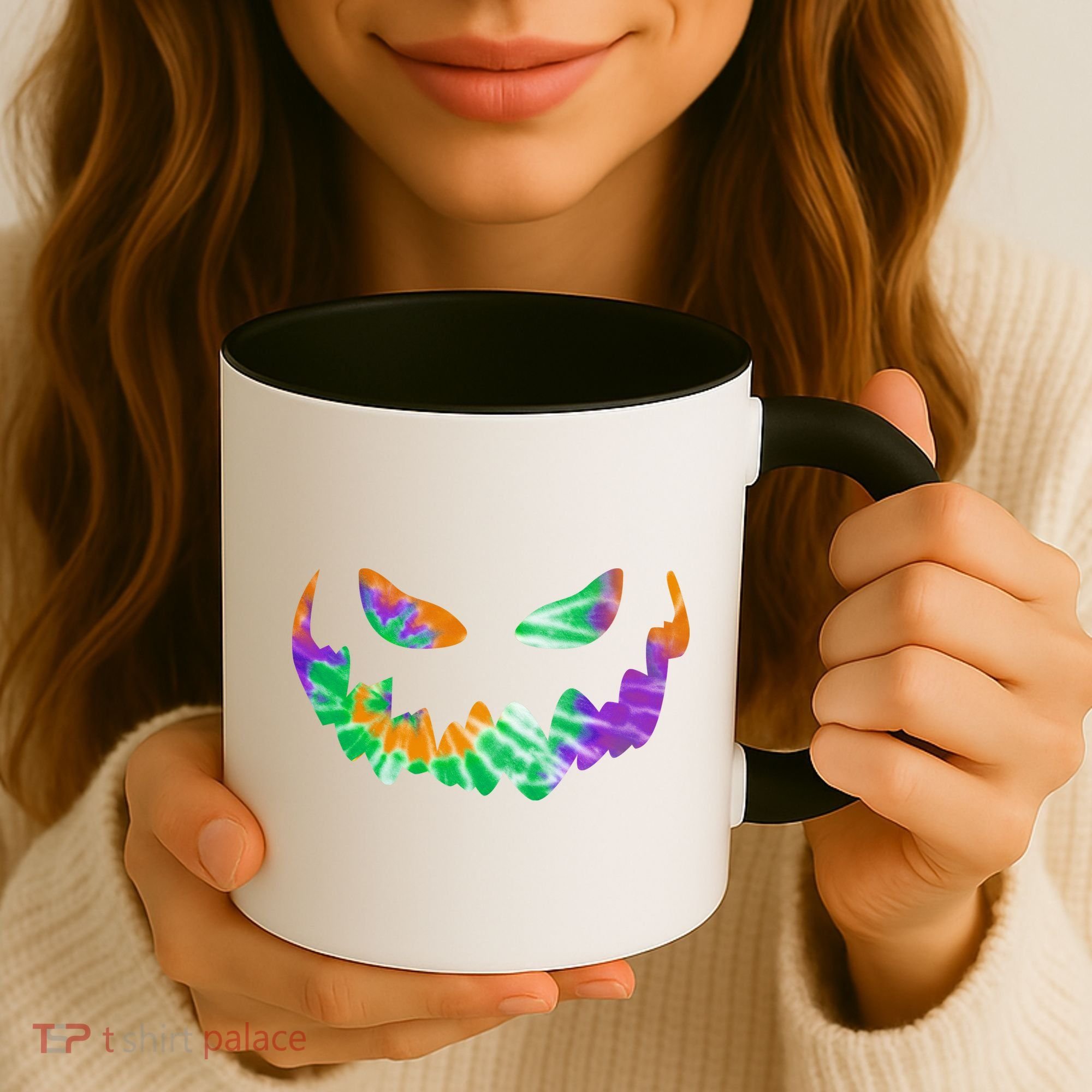 Halloween Pumpkin Green Orange Purple Tie Dye Face Coffee Mug