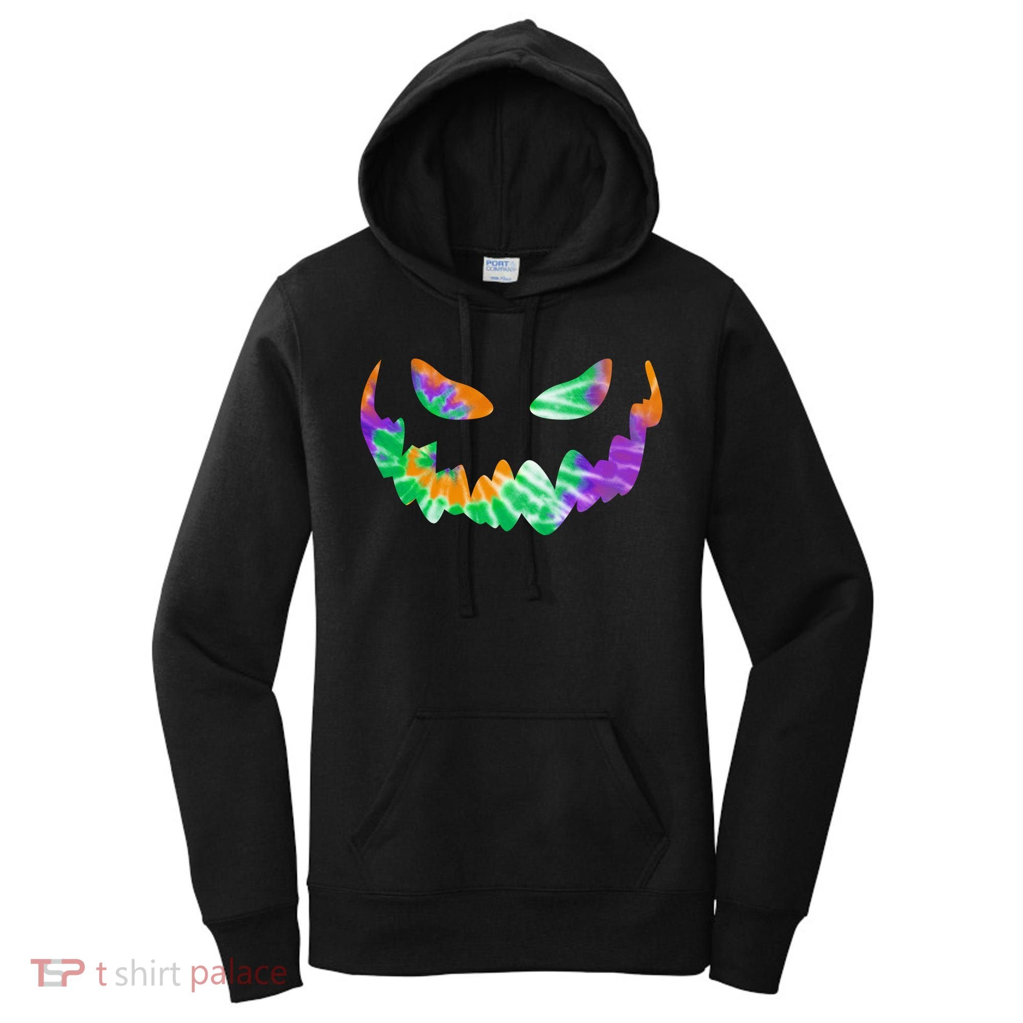 Halloween Pumpkin Green Orange Purple Tie Dye Face Women's Hoodie