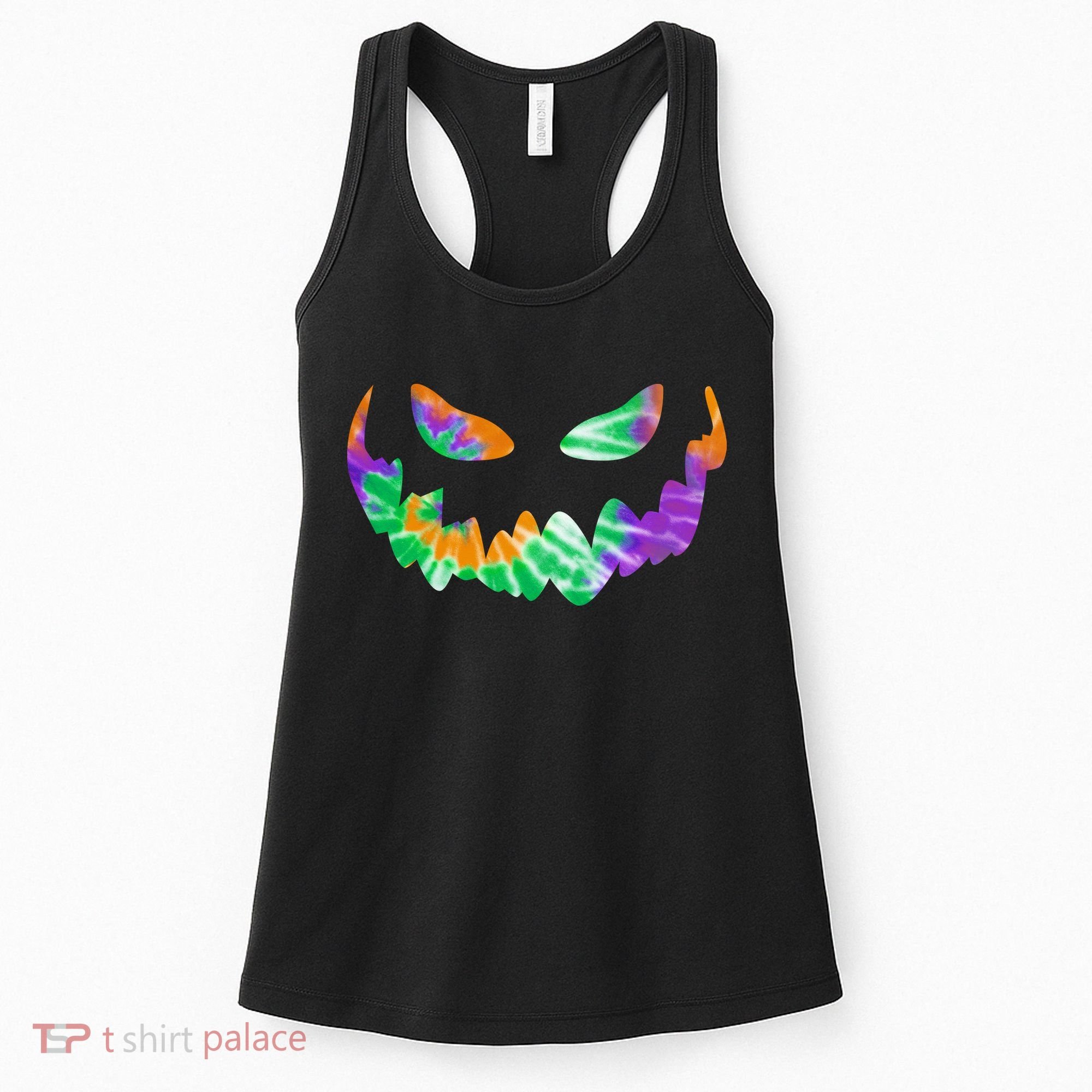 Halloween Pumpkin Green Orange Purple Tie Dye Face Women's Tank Top