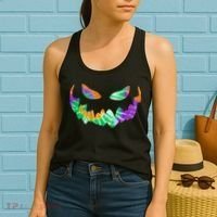 Halloween Pumpkin Green Orange Purple Tie Dye Face Women's Tank Top thumb 2