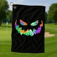 Halloween Pumpkin Green Orange Purple Tie Dye Face Golf Towel thumb 1