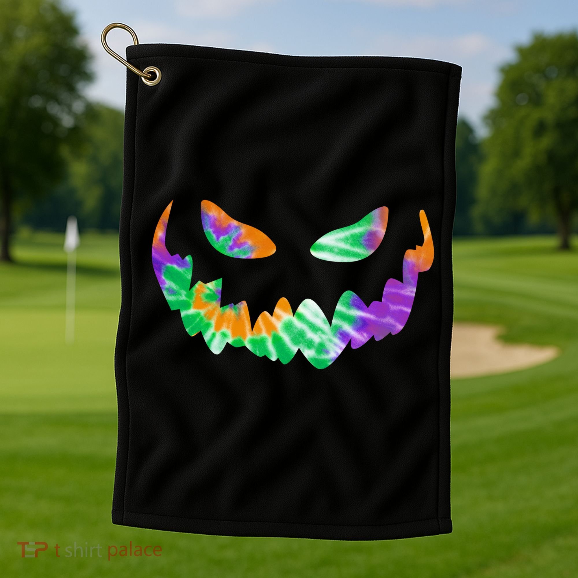Halloween Pumpkin Green Orange Purple Tie Dye Face Golf Towel