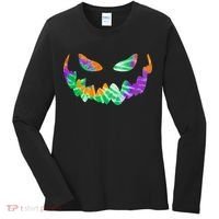 Halloween Pumpkin Green Orange Purple Tie Dye Face Women's Long Sleeve Shirt thumb 0