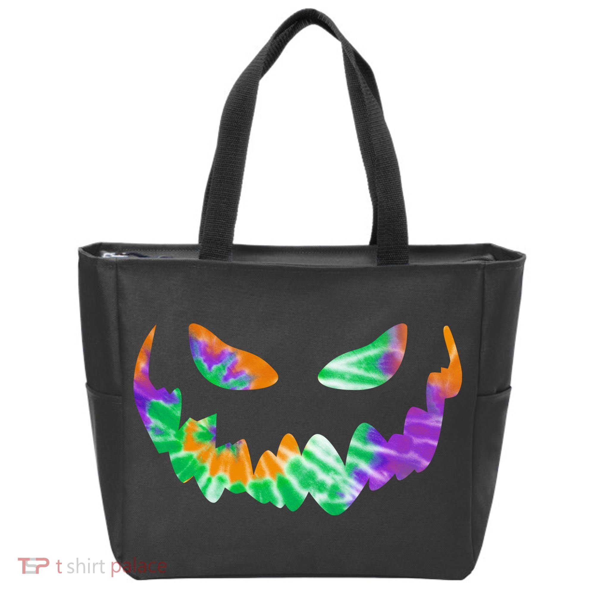 Halloween Pumpkin Green Orange Purple Tie Dye Face Tote Bag