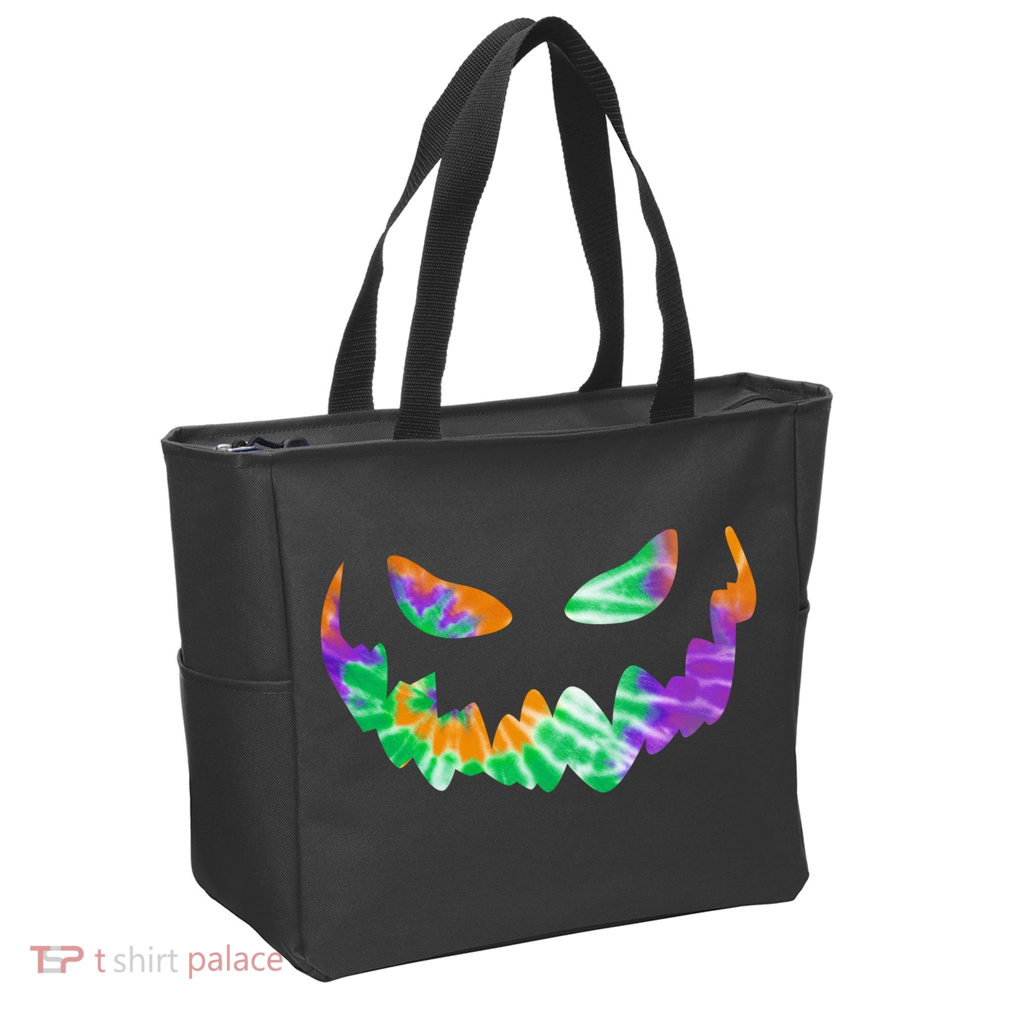 Halloween Pumpkin Green Orange Purple Tie Dye Face Tote Bag