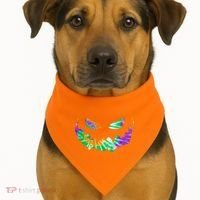 Halloween Pumpkin Green Orange Purple Tie Dye Face USA-Made Doggie Bandana thumb 1